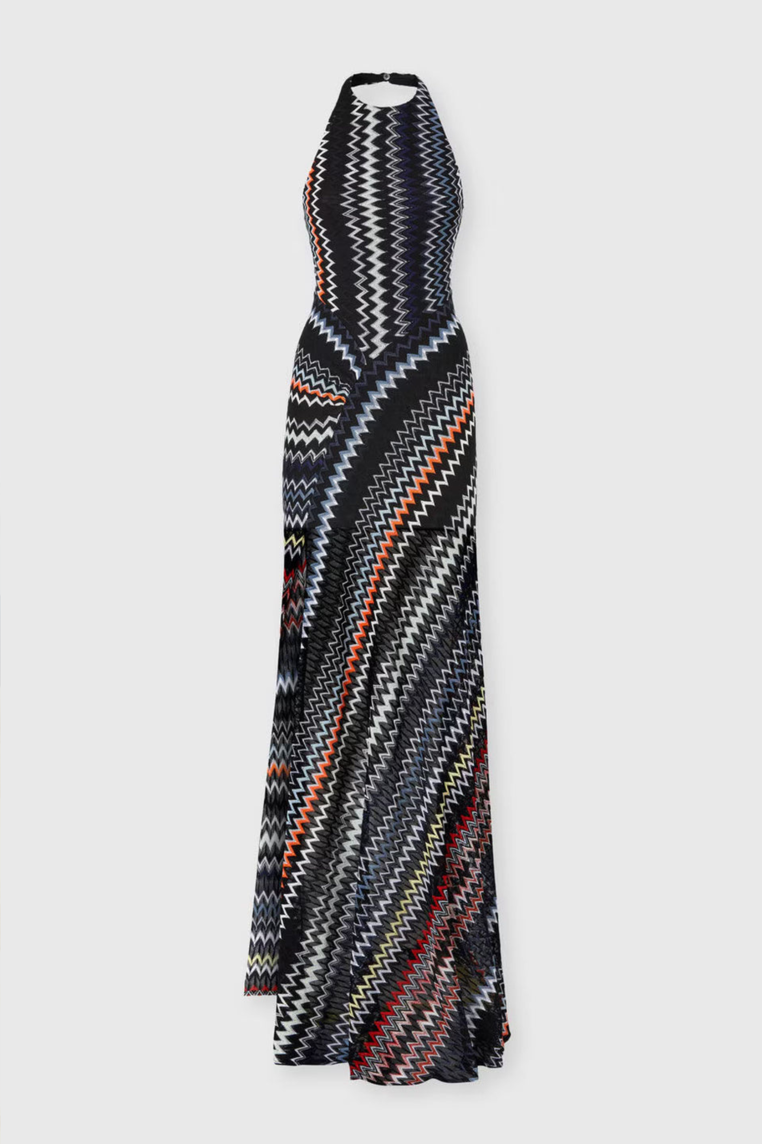 Herringbone Halter Maxi Dress with Statement Print