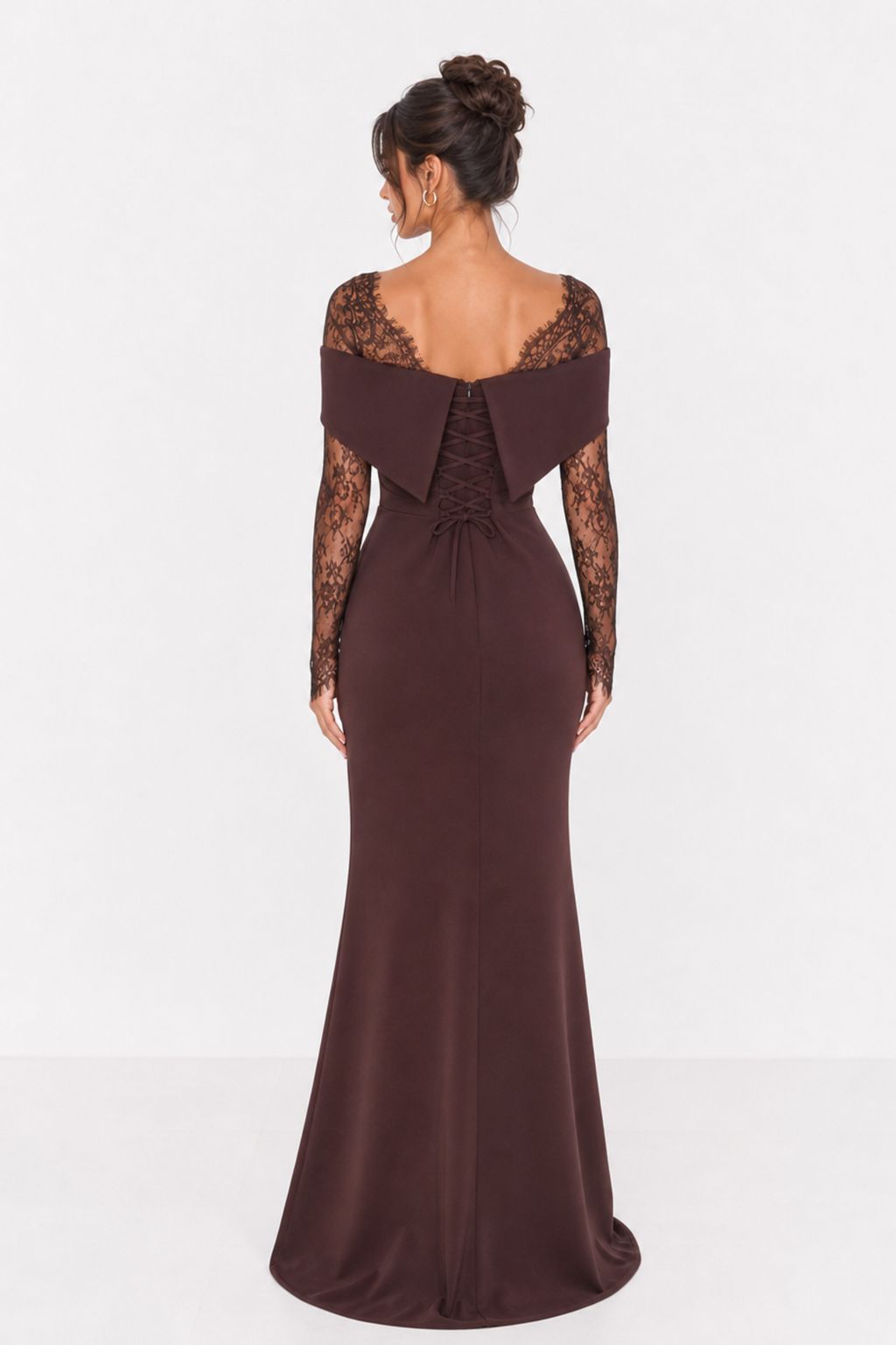 Off Shoulder Lace Sleeve Maxi Dress