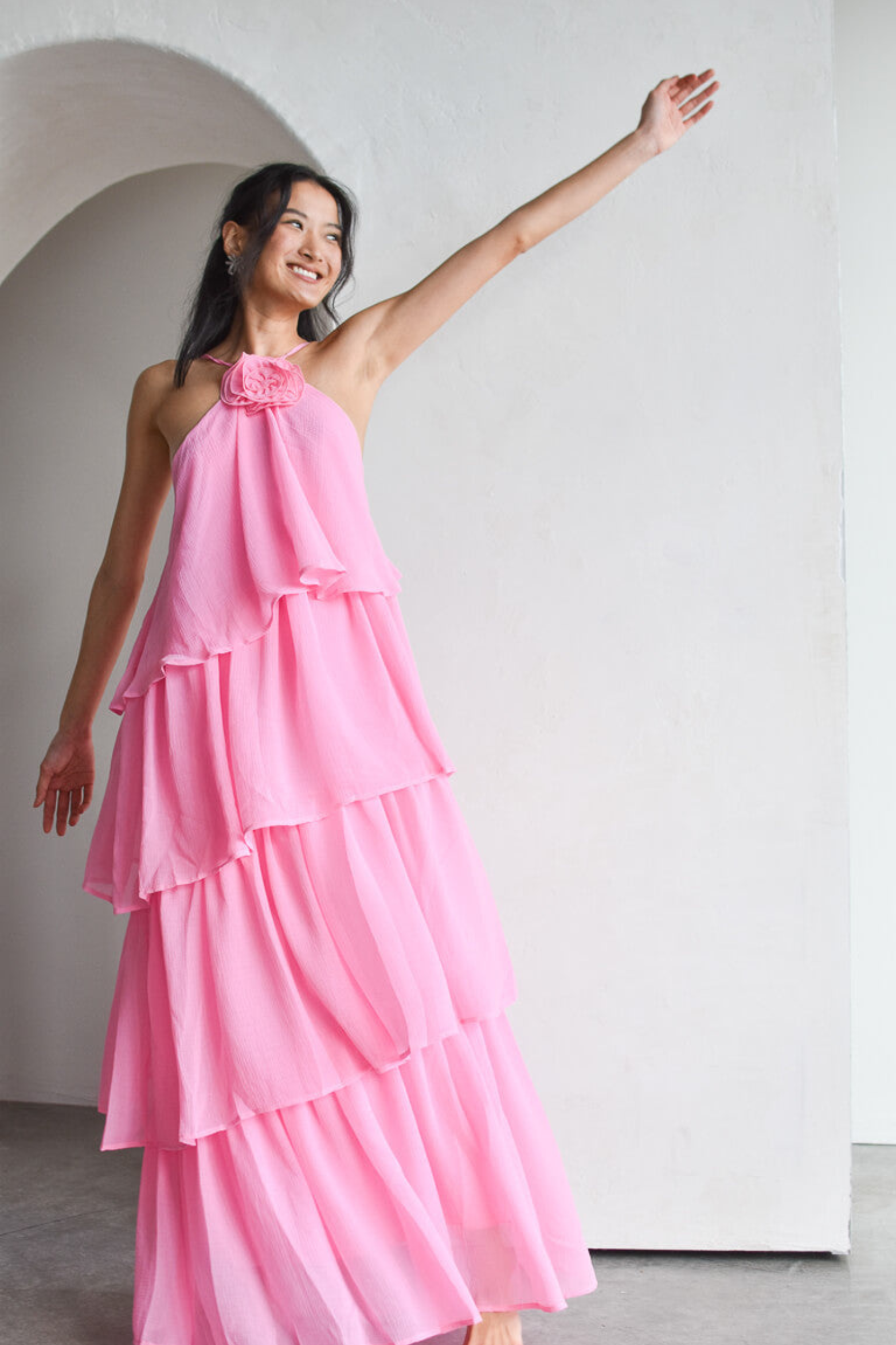 Rosette Detail Flowing Maxi Dress