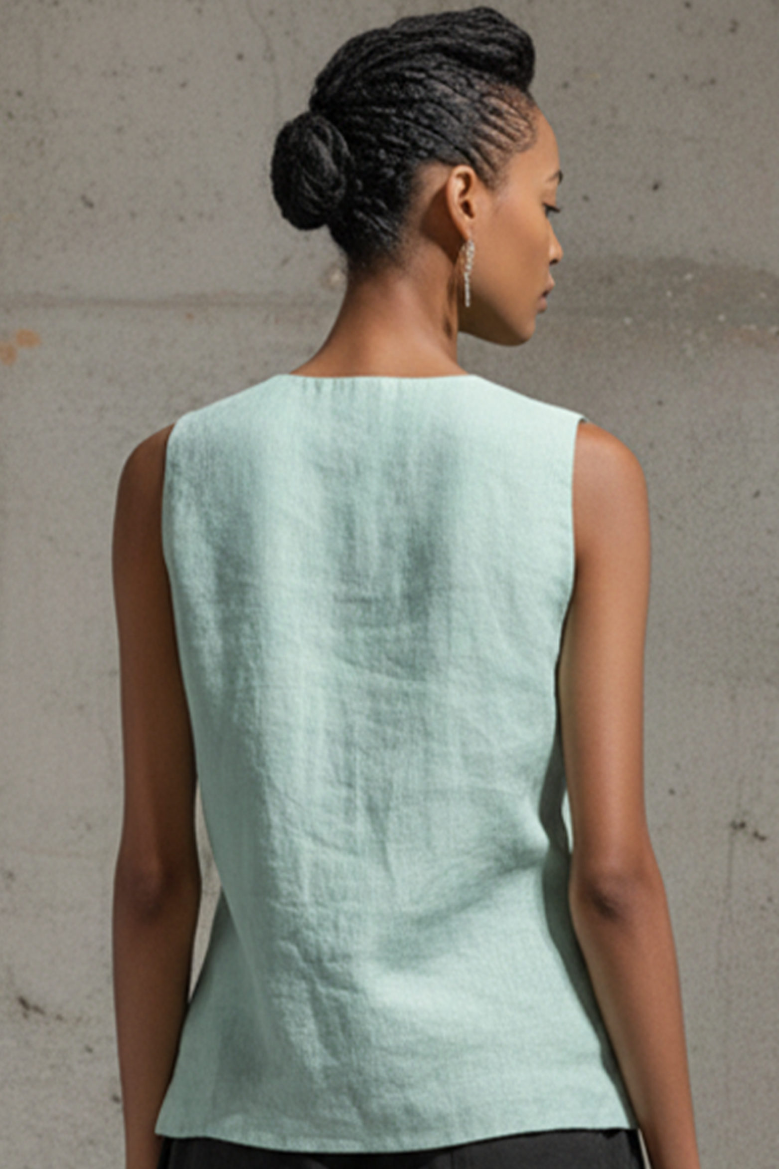Linen Blend V Neck Knot Sleeveless Top