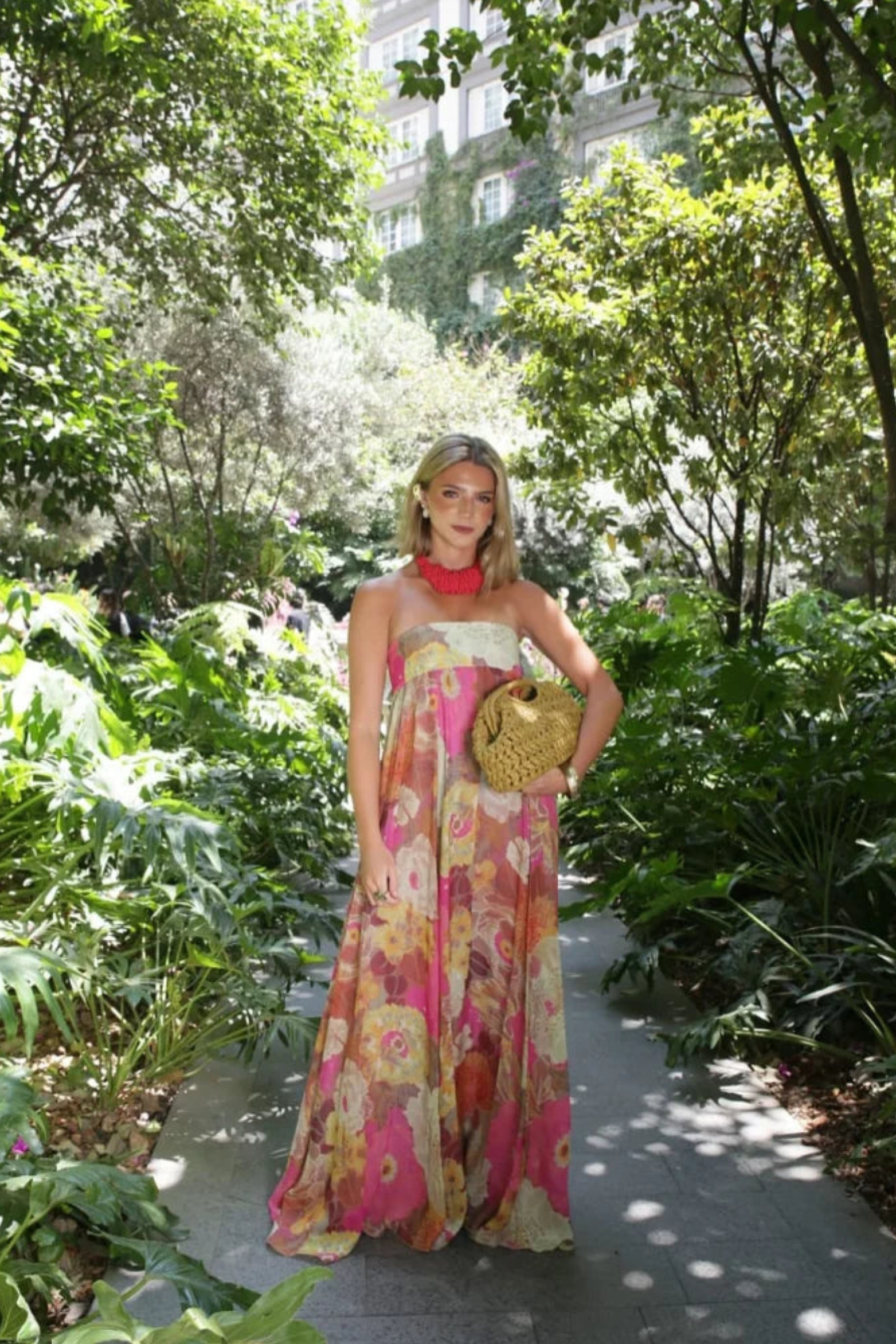 Romantic Floral Strapless Wedding Guest Maxi Dress