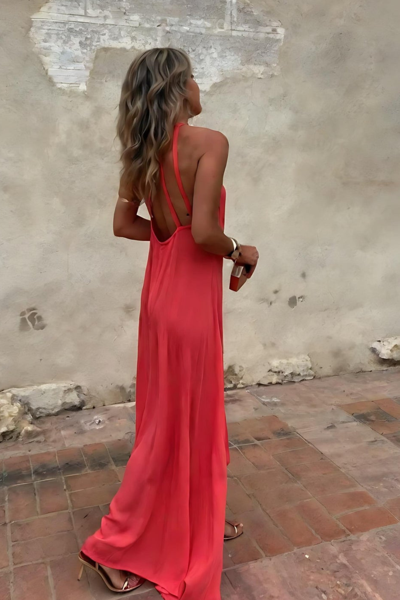Coral Gold Evening Gown