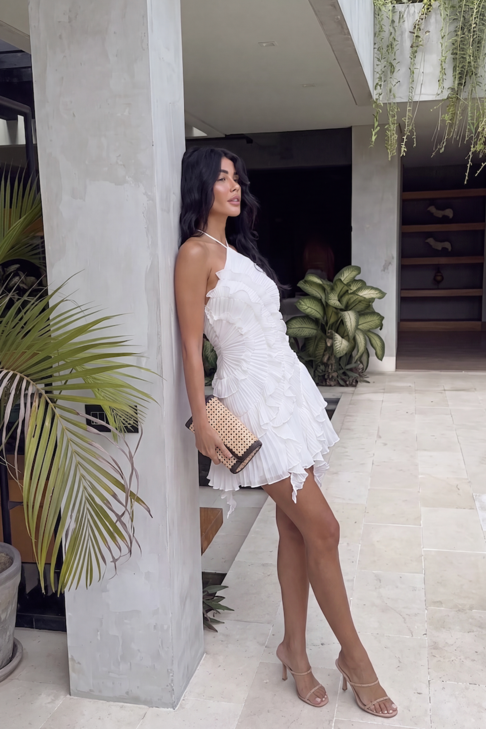 Halter Ruffle Pleated Maxi Dress for Special Occasions