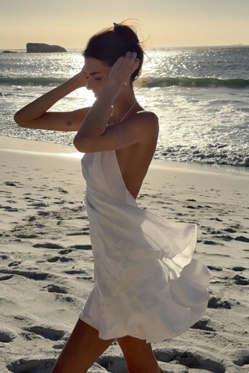 Backless Halter Mini Dress with Layered Ruffle Hem