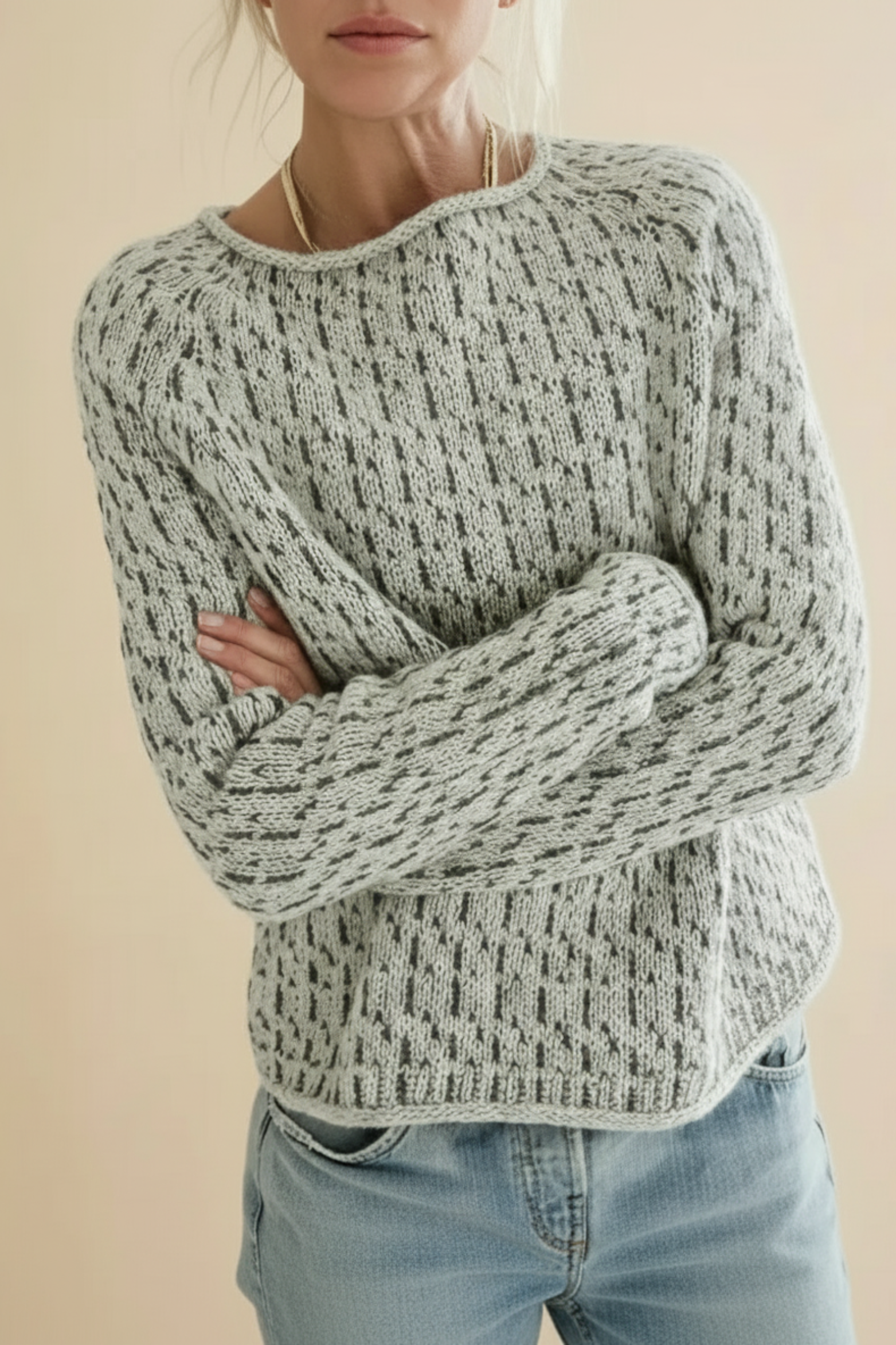 Women's Pattern Knit Crewneck Sweater