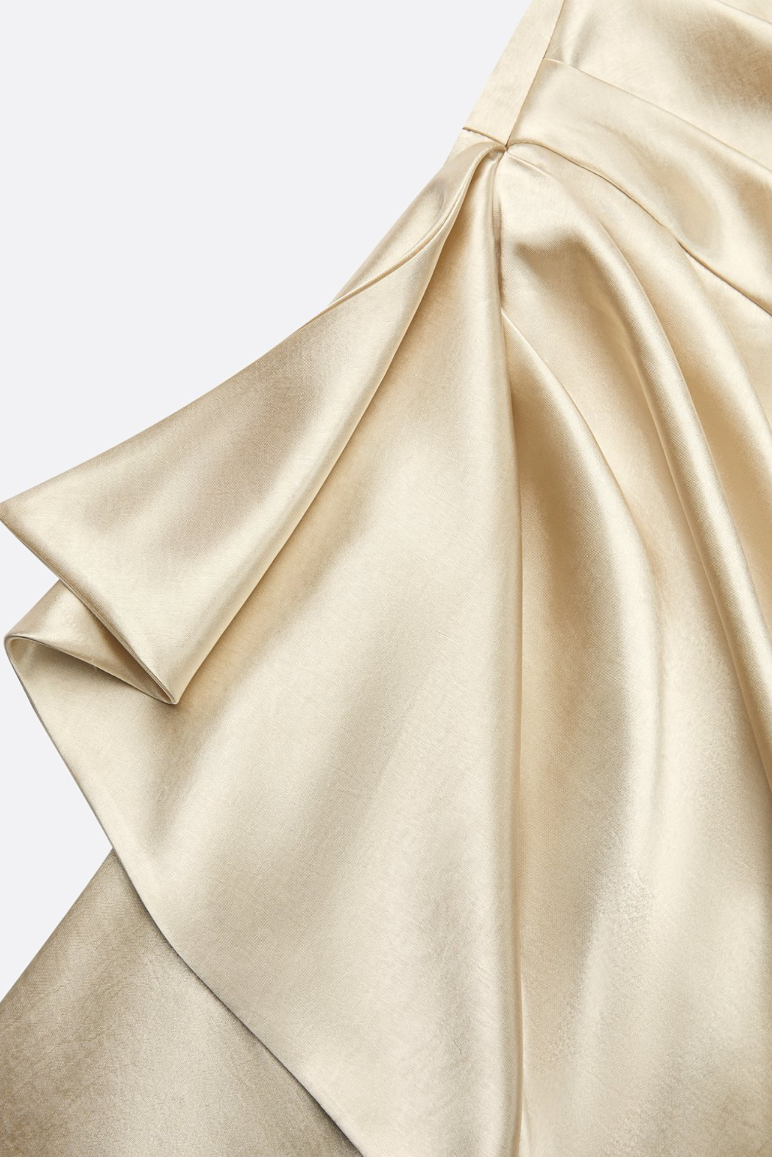 One Shoulder Ruched Satin Maxi Dress with Ruffle Detail