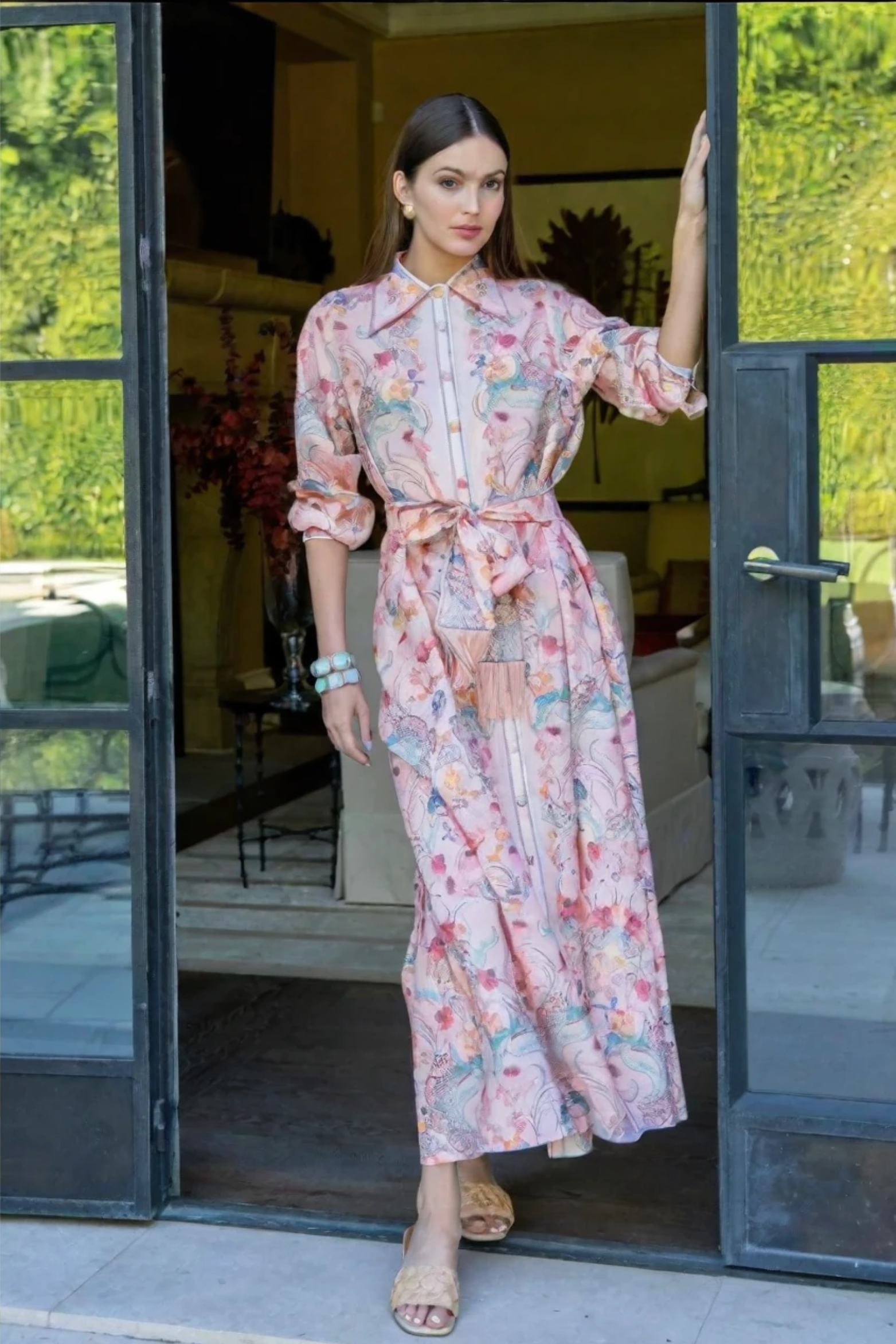 Floral Cotton Linen Maxi Dress