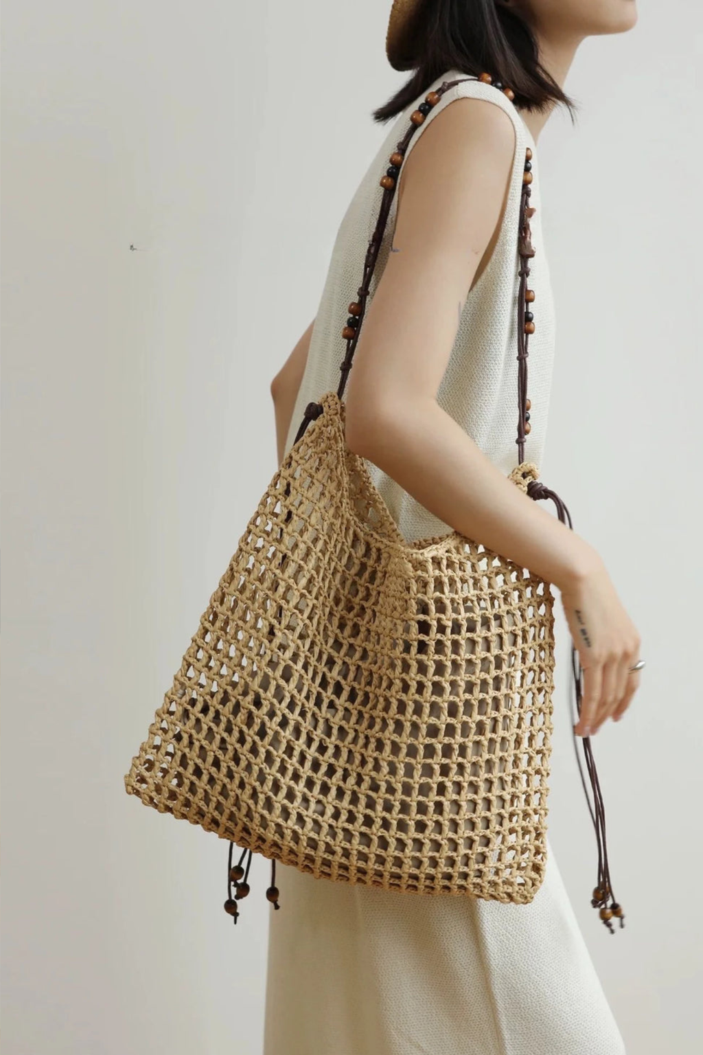 Solana Handwoven Straw Beach Tote Bag