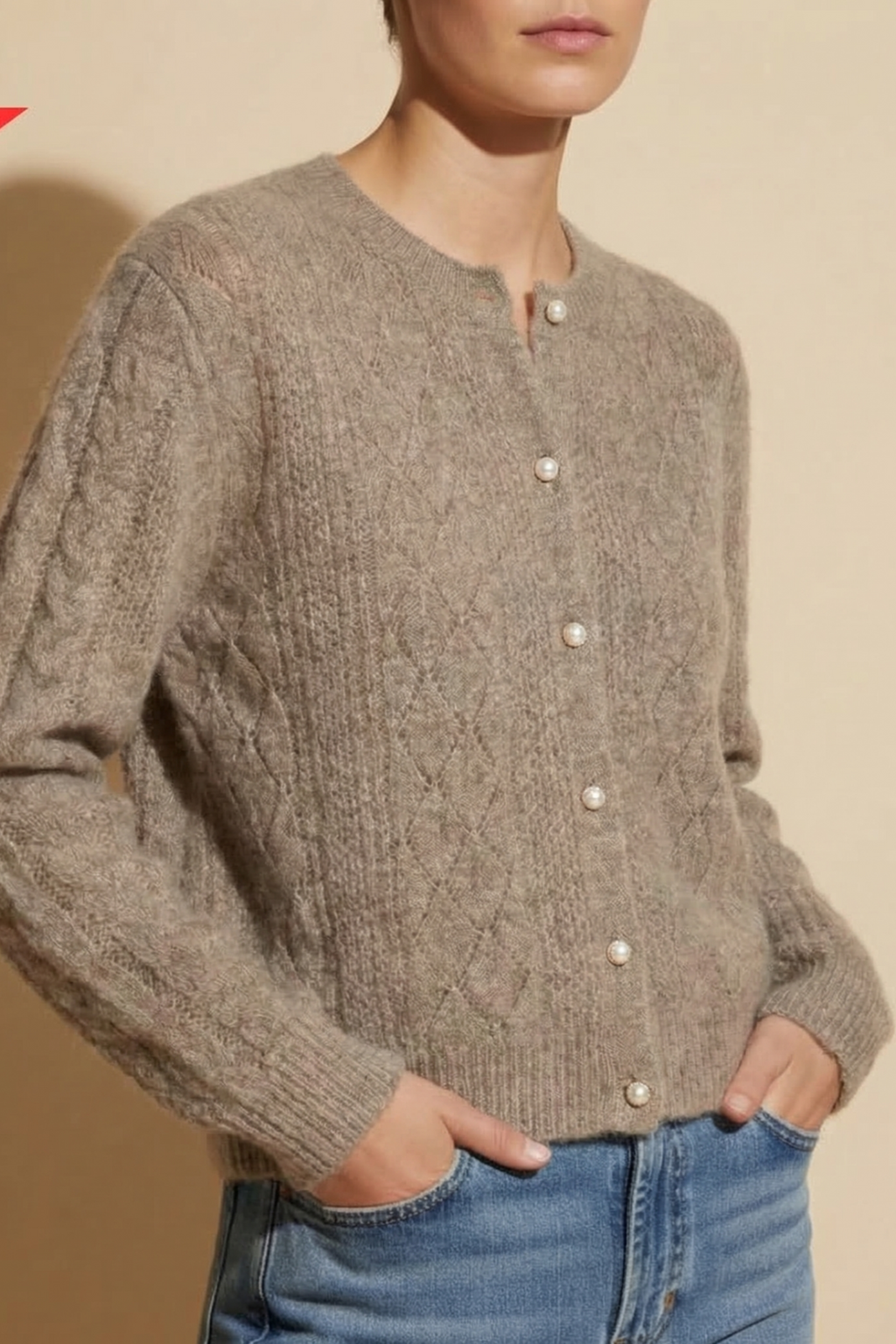 Women's Pearl Accent Open Knit Sweater