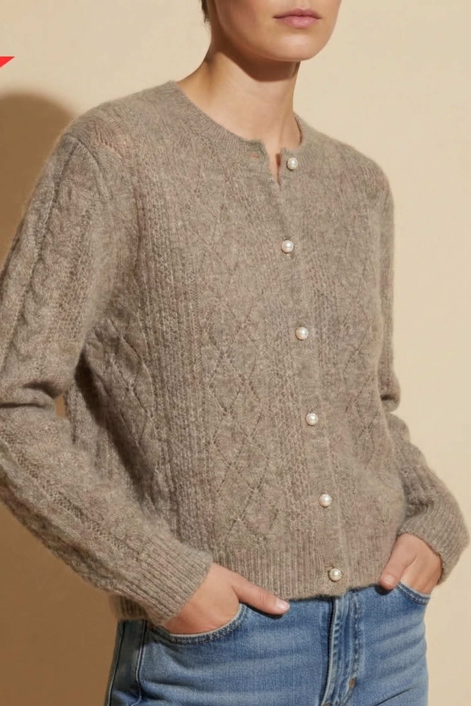 Women's Pearl Accent Open Knit Sweater