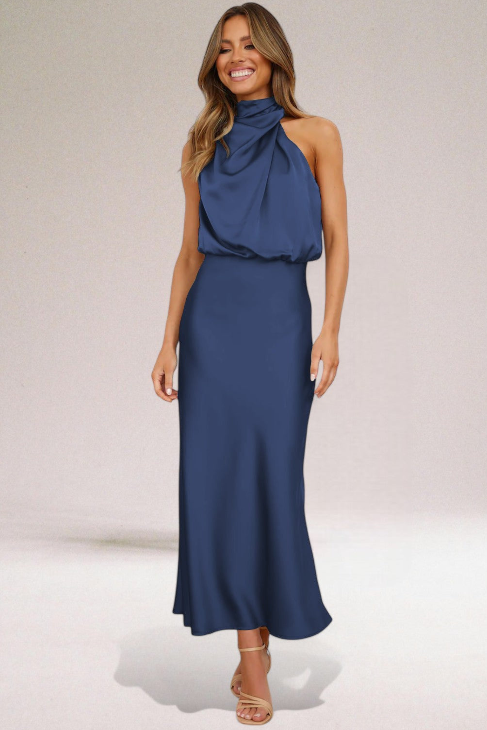 Halter Neck Midi Dress with Flowy Silhouette