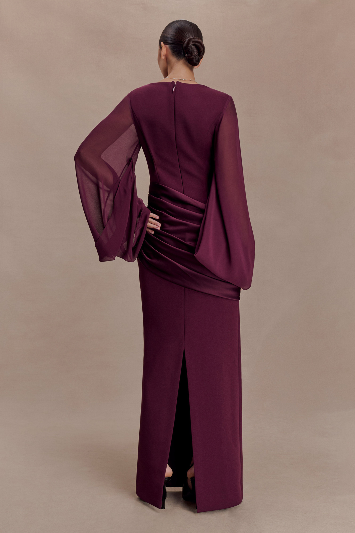 Waterfall Sleeve Pleated Maxi Dress