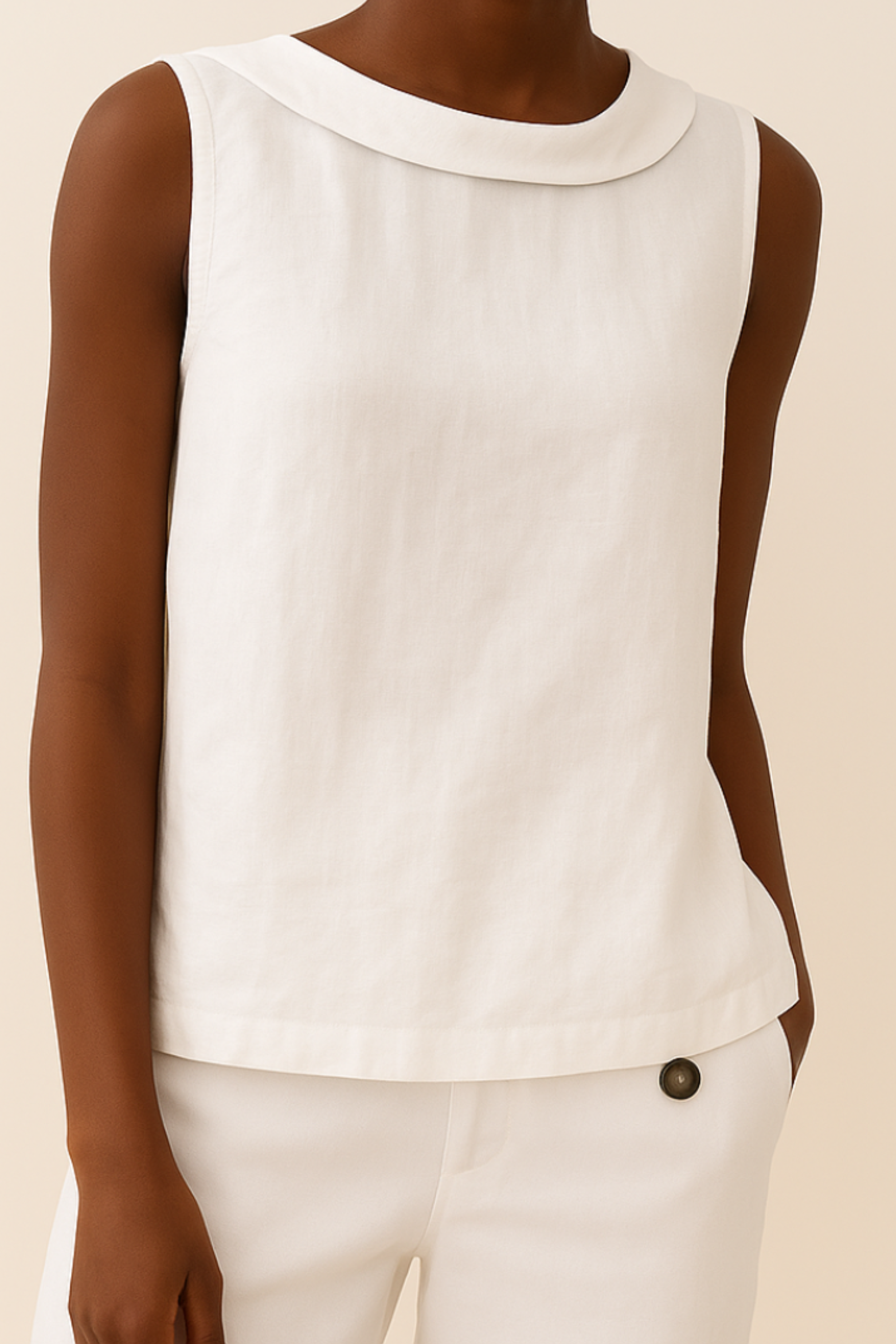 Minimalist Sleeveless Roll Collar Top