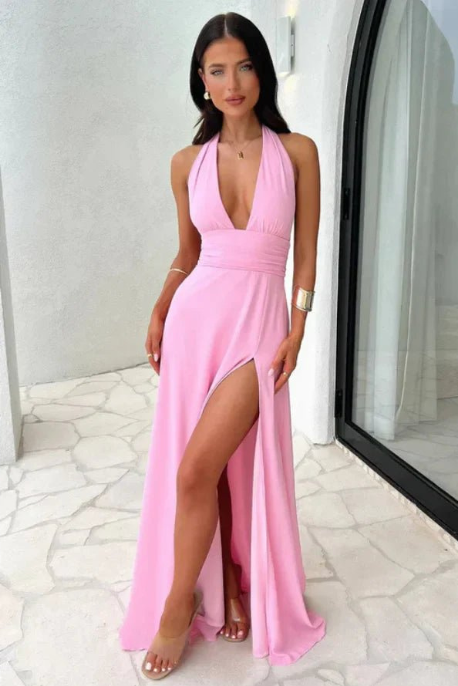 Draped Halter Maxi Dress with Open Back