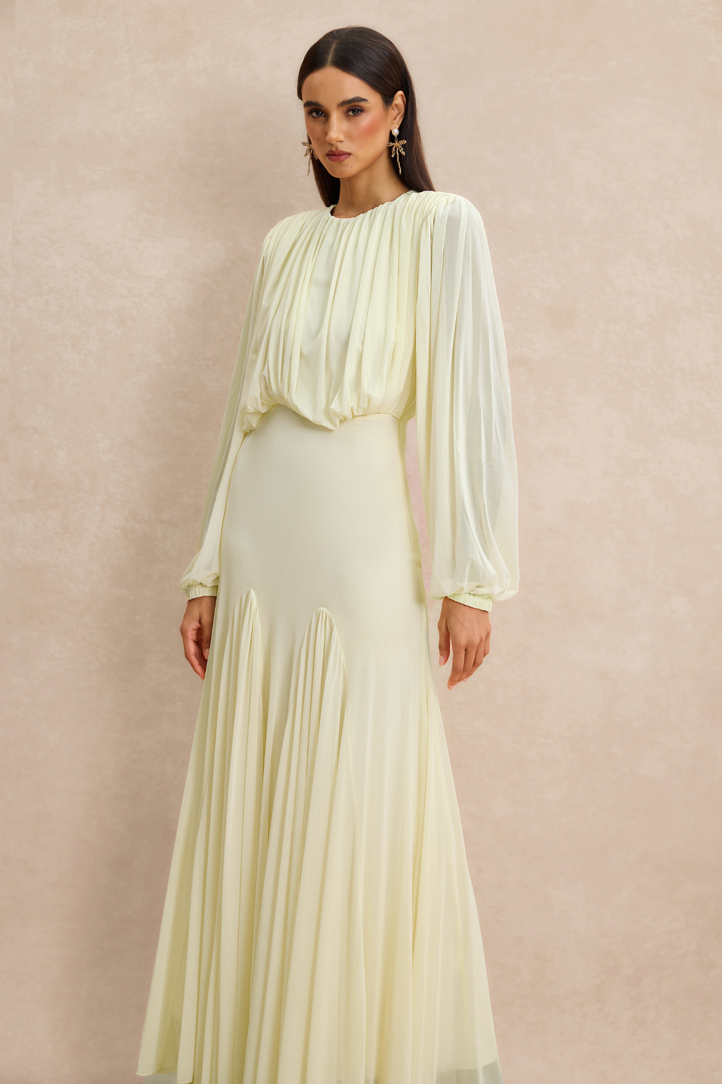 Gathered Lantern Sleeve Maxi Dress