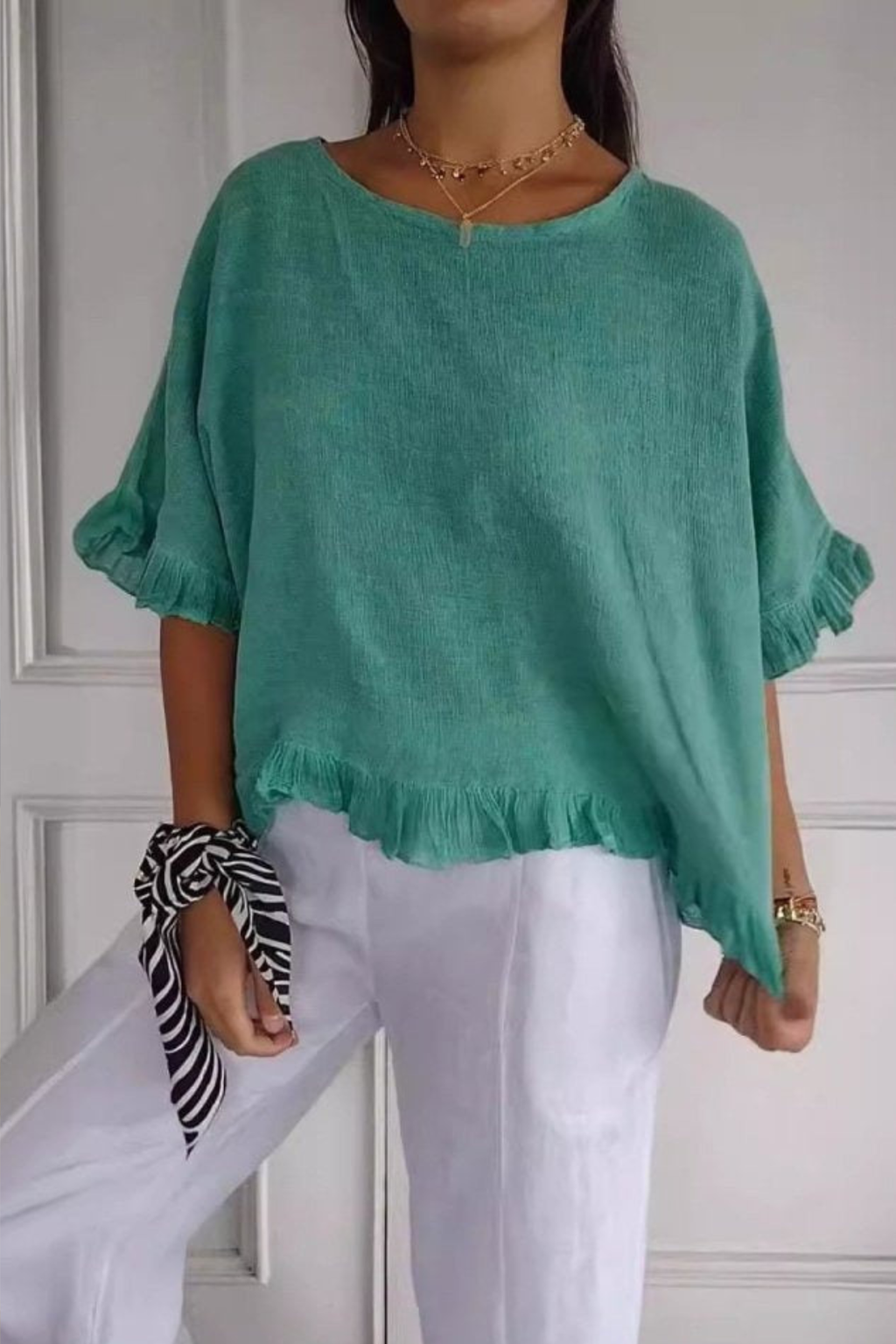 Ruffle Trim Blouse with Lightweight Comfort