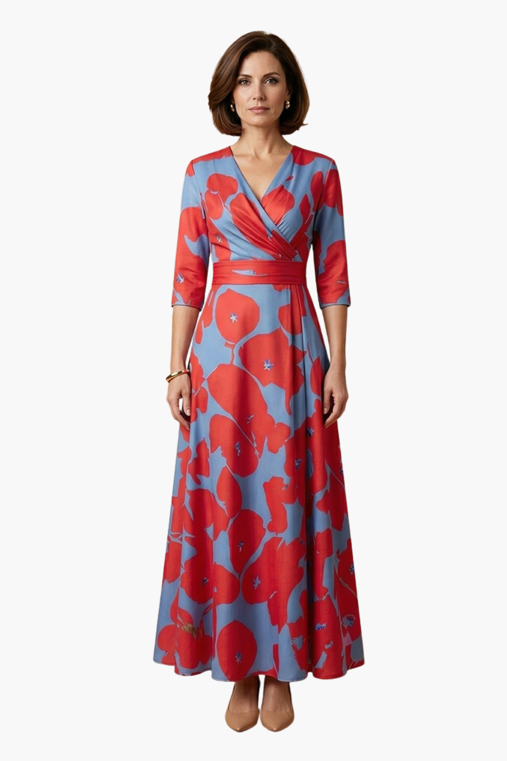 Elegant Floral V Neck Summer Dress