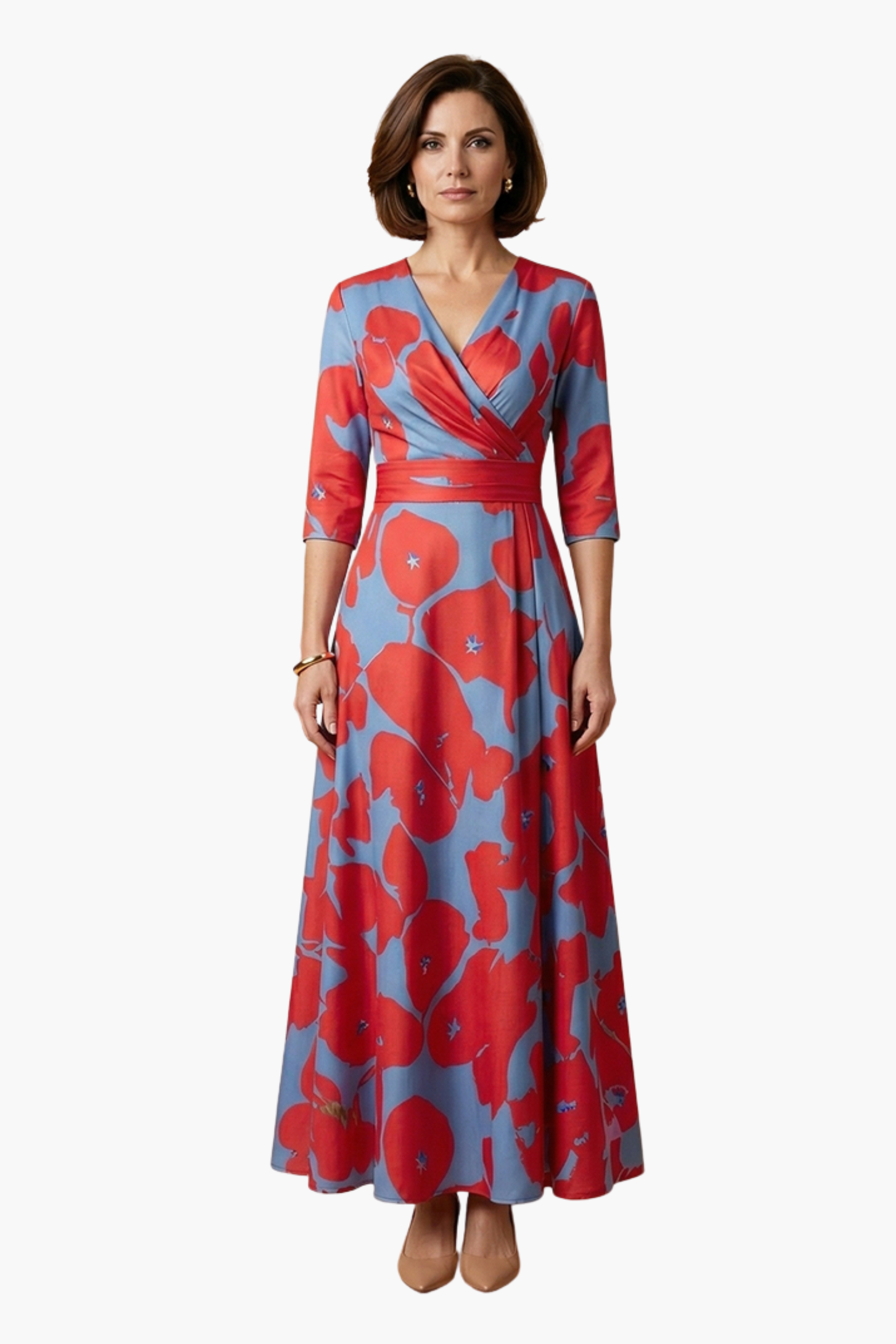 Elegant Floral V Neck Summer Dress
