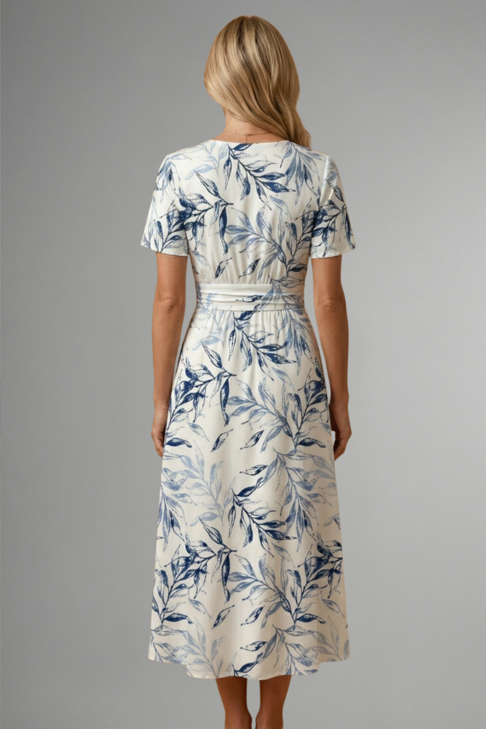 Chic Botanical Wrap Midi Dress