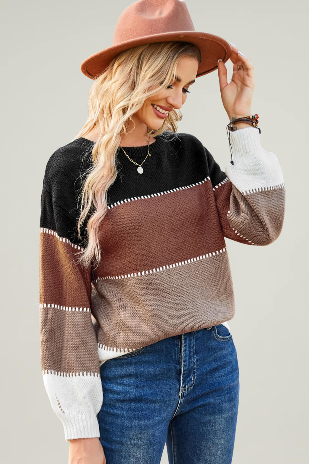 Colorblock Relaxed Fit Knit Sweater