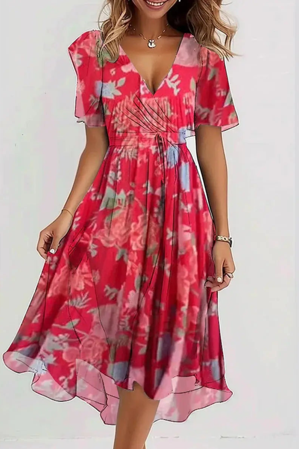 Romantic Floral Flowing Midi Dress