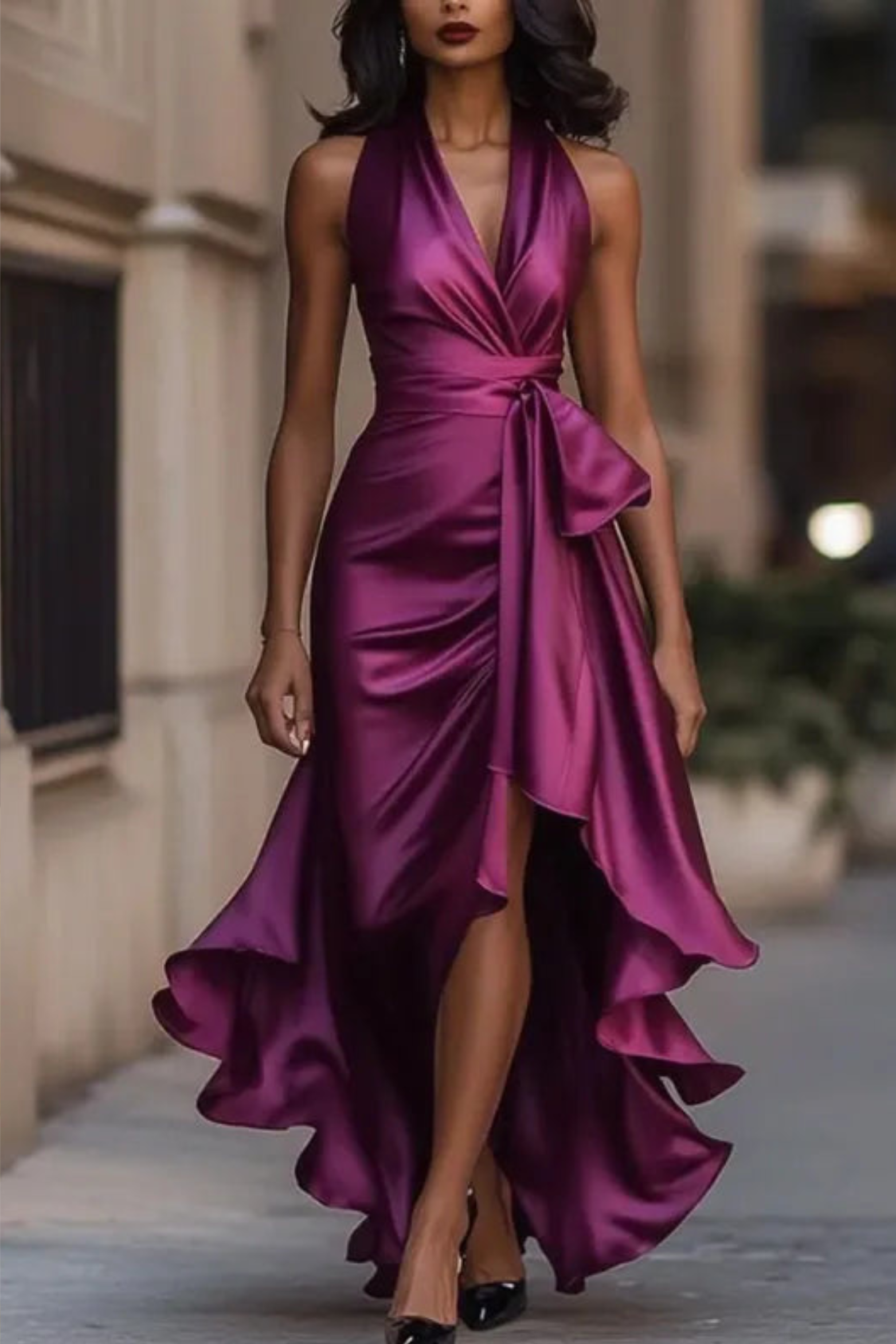 Chic Halter Satin Flow Maxi Dress