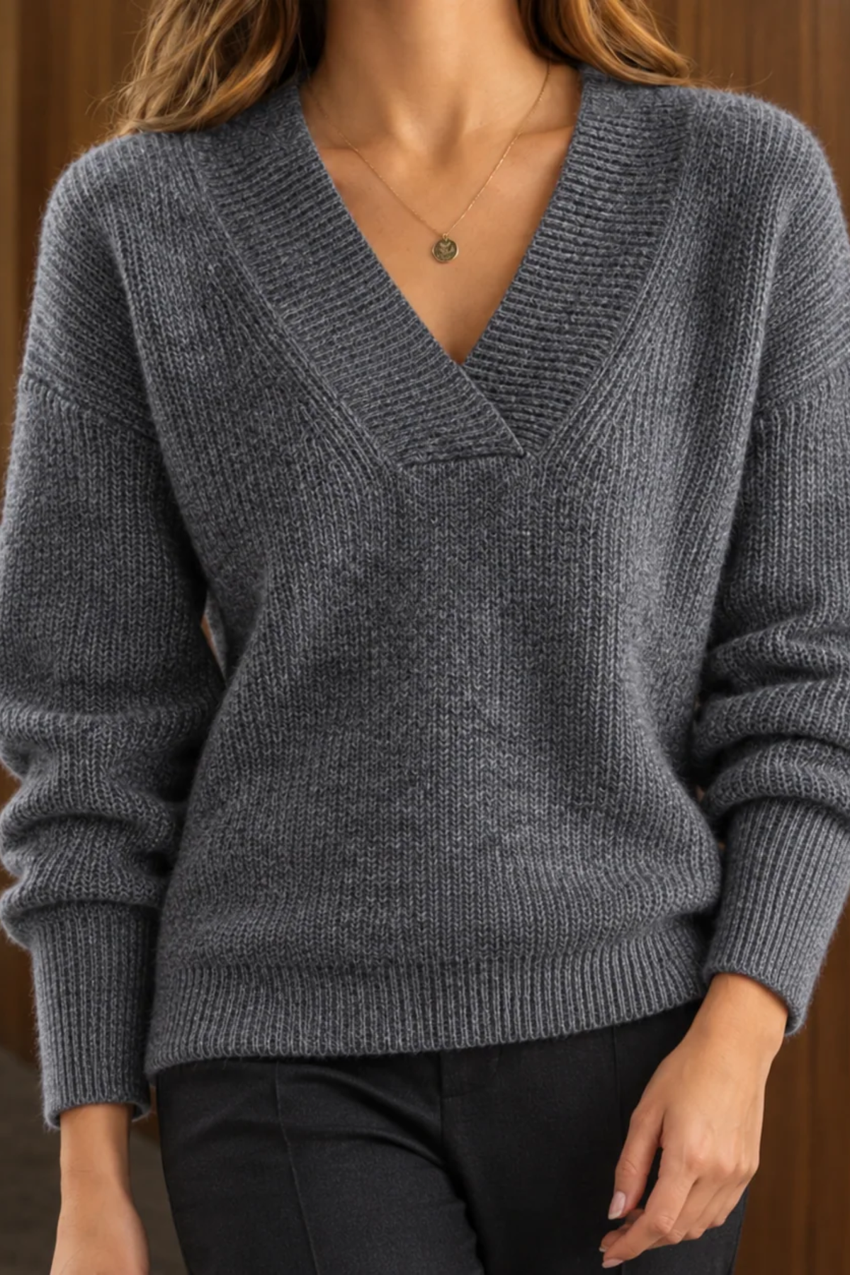 Pearl Detail V Neck Sweater