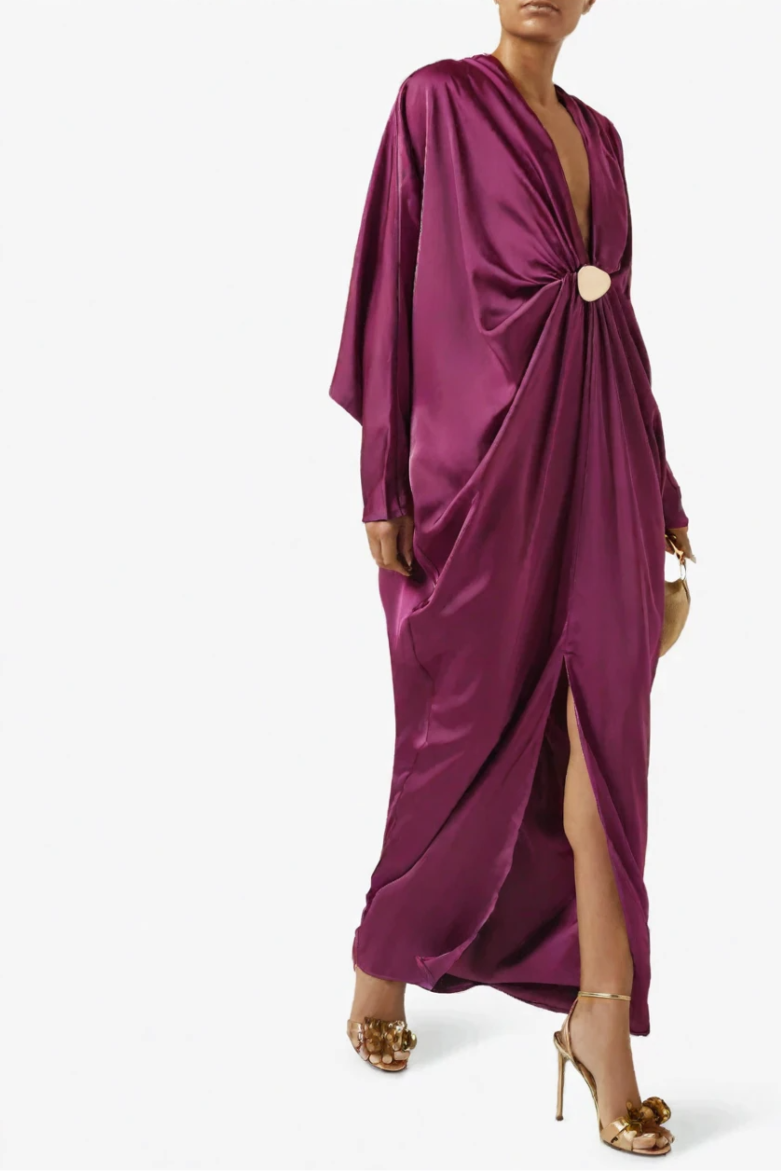 Luxe Magenta Satin Neck Maxi Dress