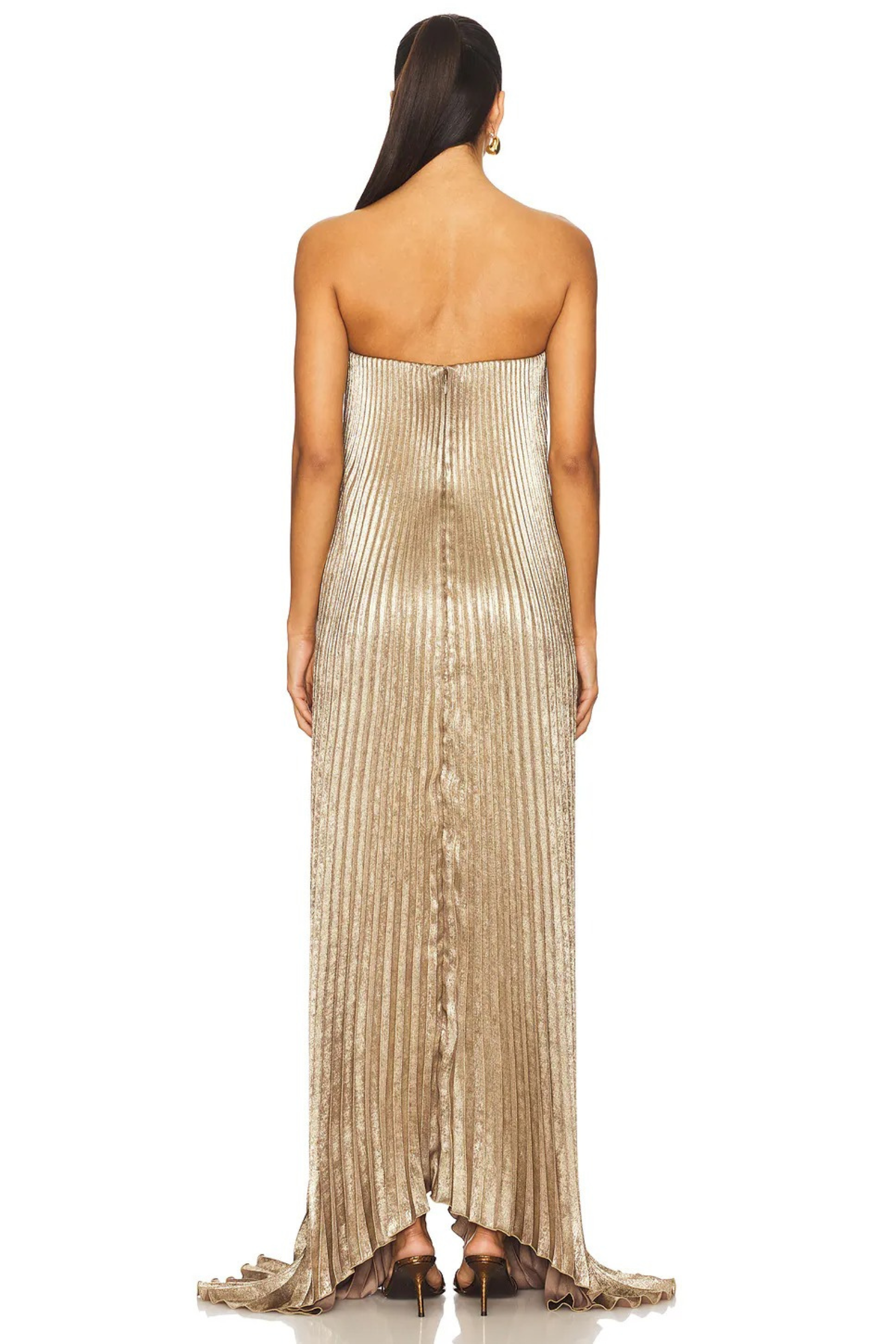 Gold Plisse Evening Maxi Dress