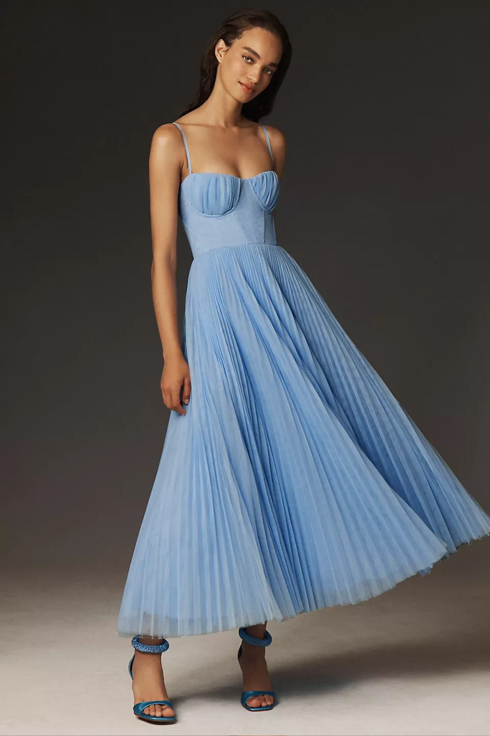 Minimalist Pleated Slip Midi Dress