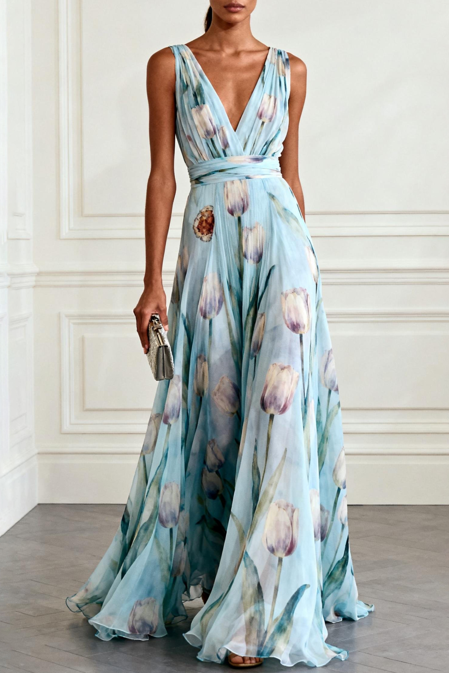 Floral Chiffon Sleeveless Maxi Dress