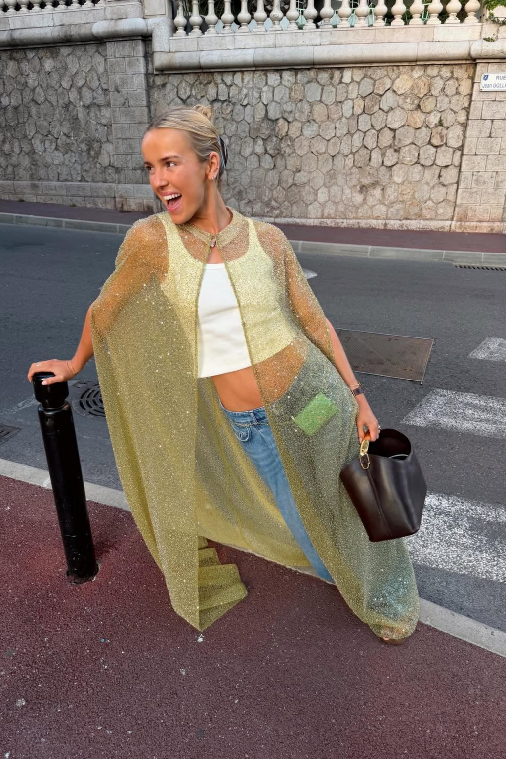 Sheer Sequin Long Cape