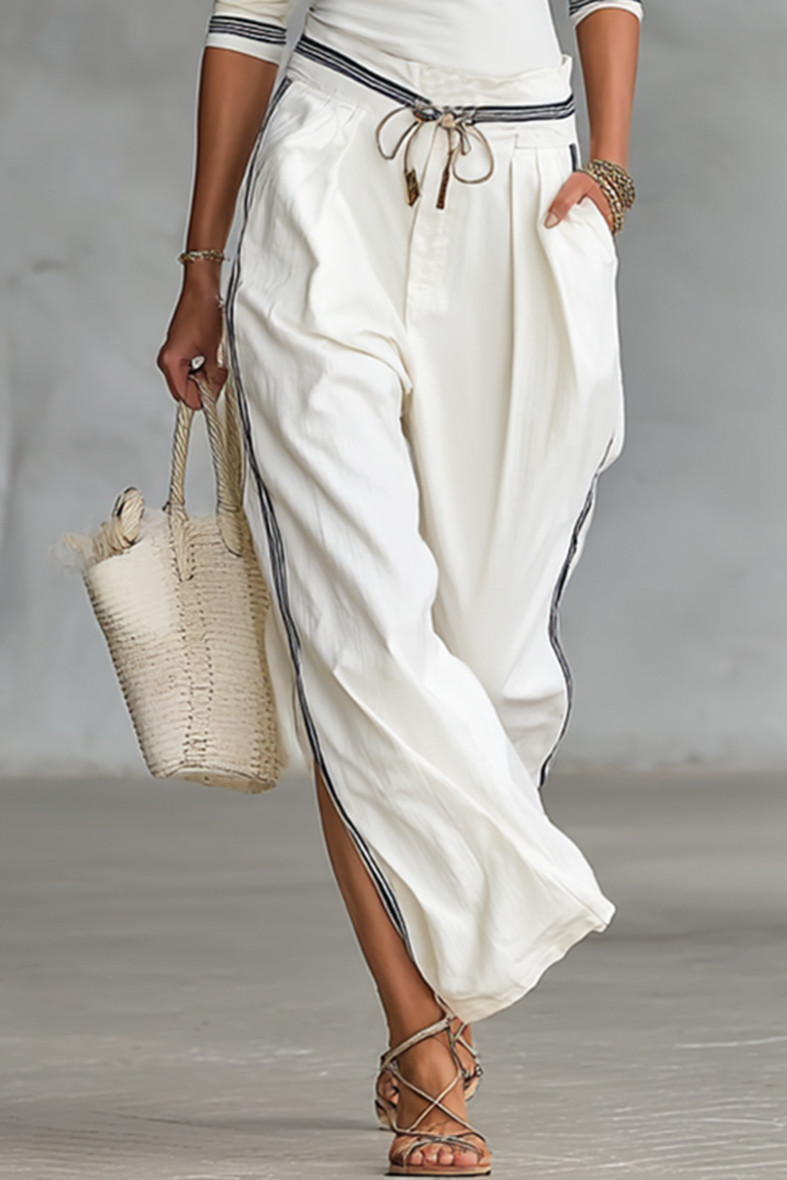 Half Neck Sports Wide Leg Two Piece Pants Set