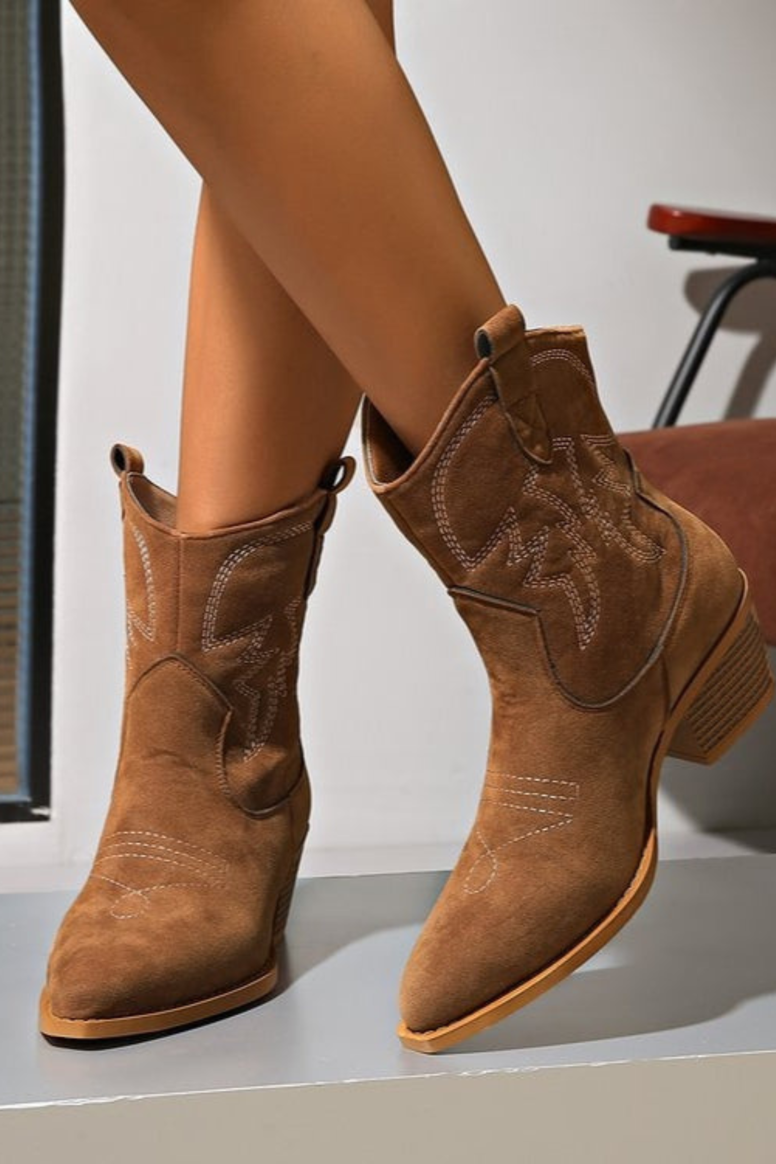 Women's Embroidered Cutout Mid Calf Boots