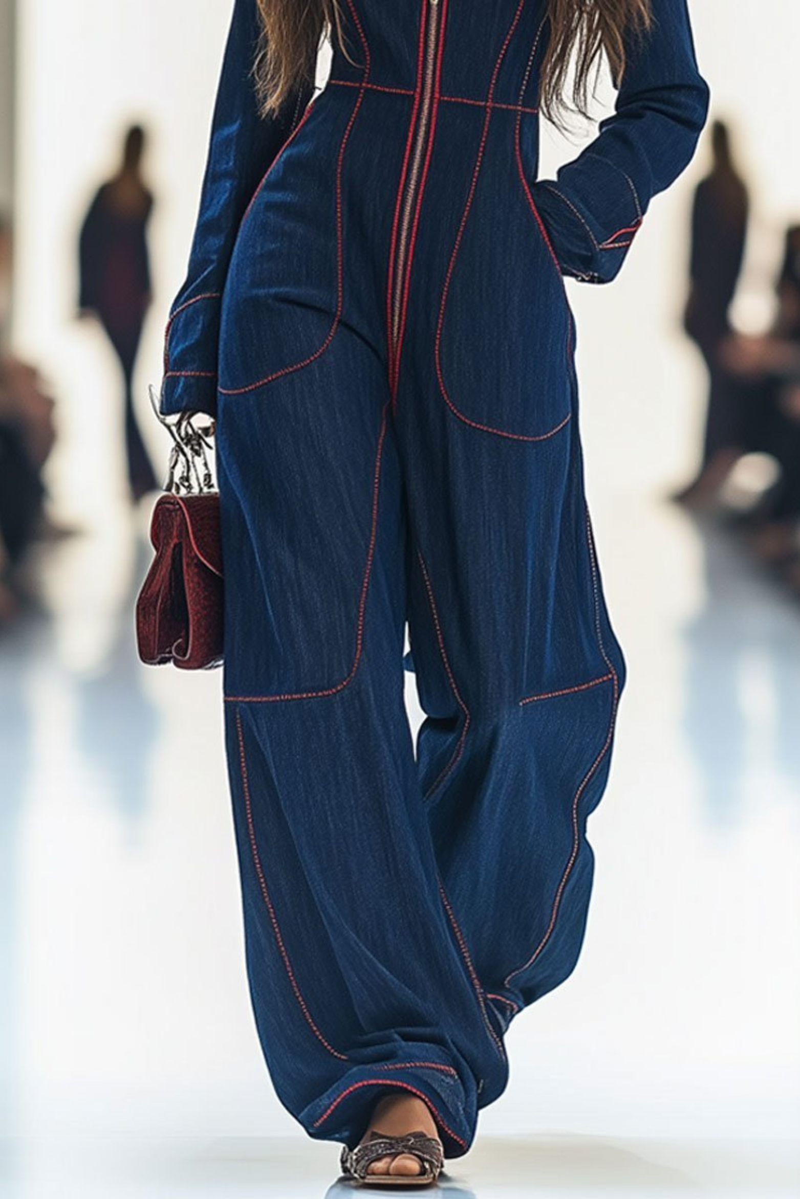 Women's Zip Front Wide Leg Jumpsuit