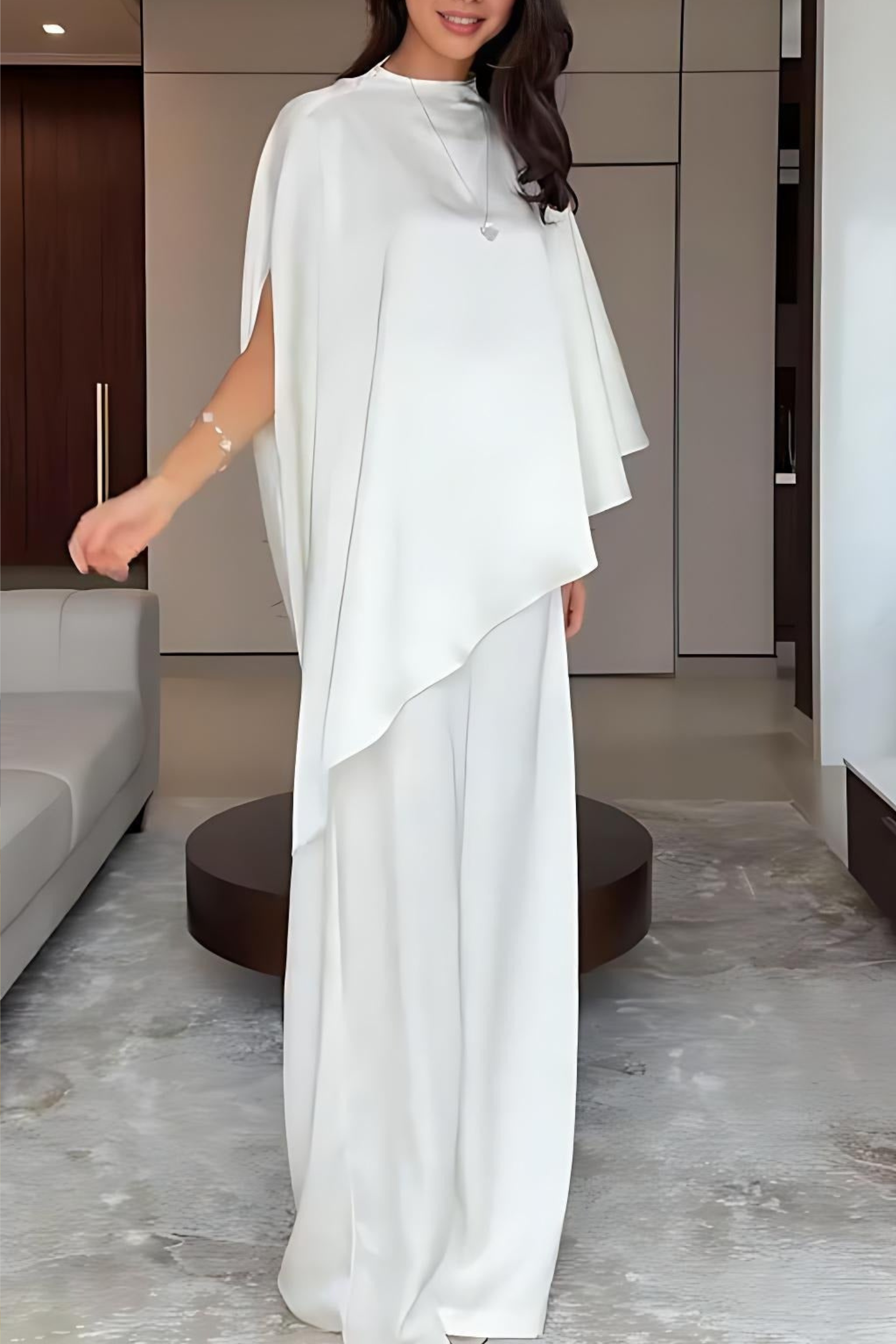 Draped Cape Sleeve Wide Leg Pants Matching Set