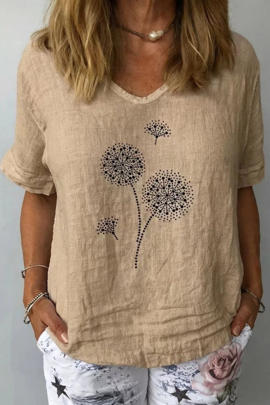 Linen Botanical Print Blouse with Lightweight Comfort