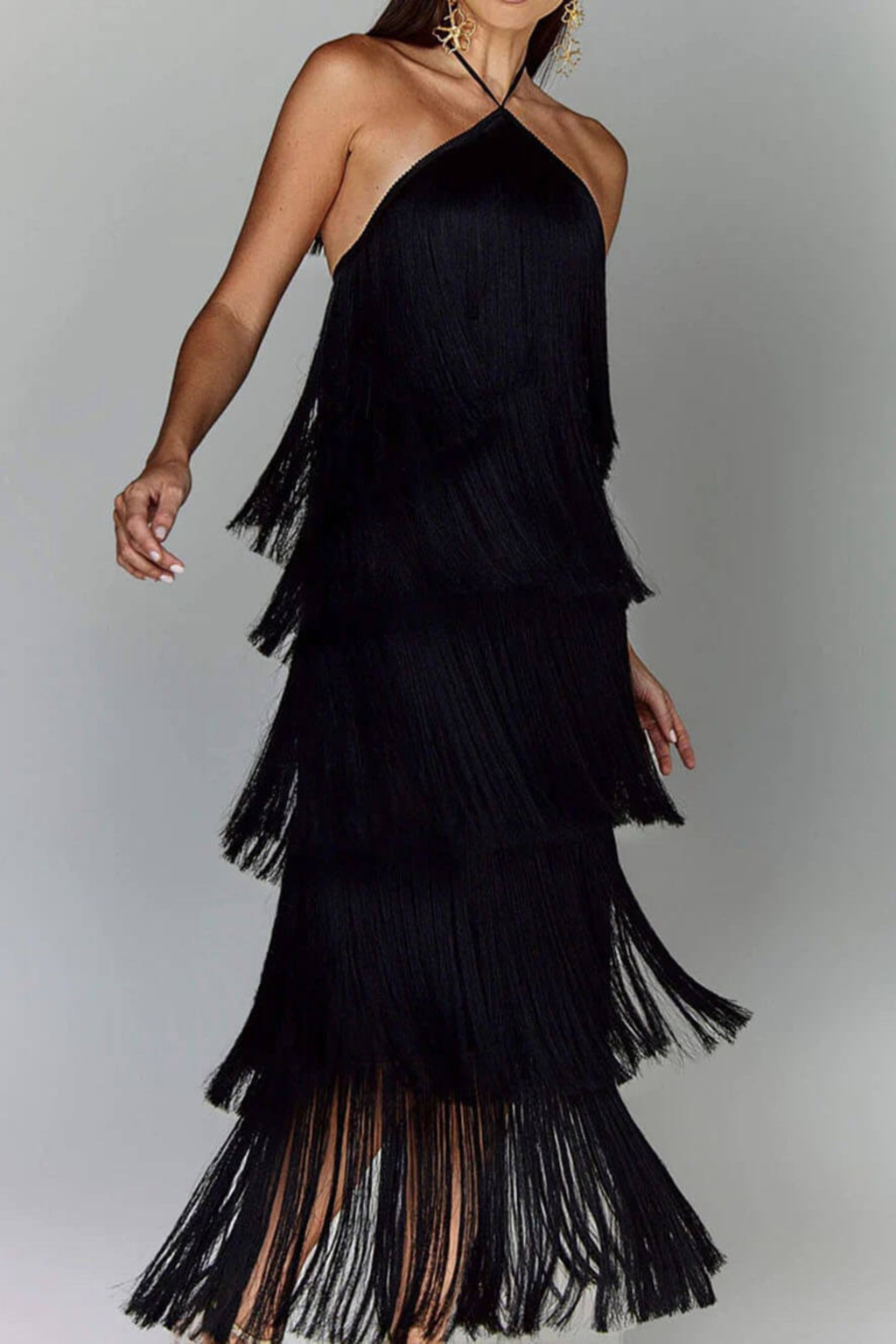 Halter Neck Tassel Backless Maxi Dress with Side Slit