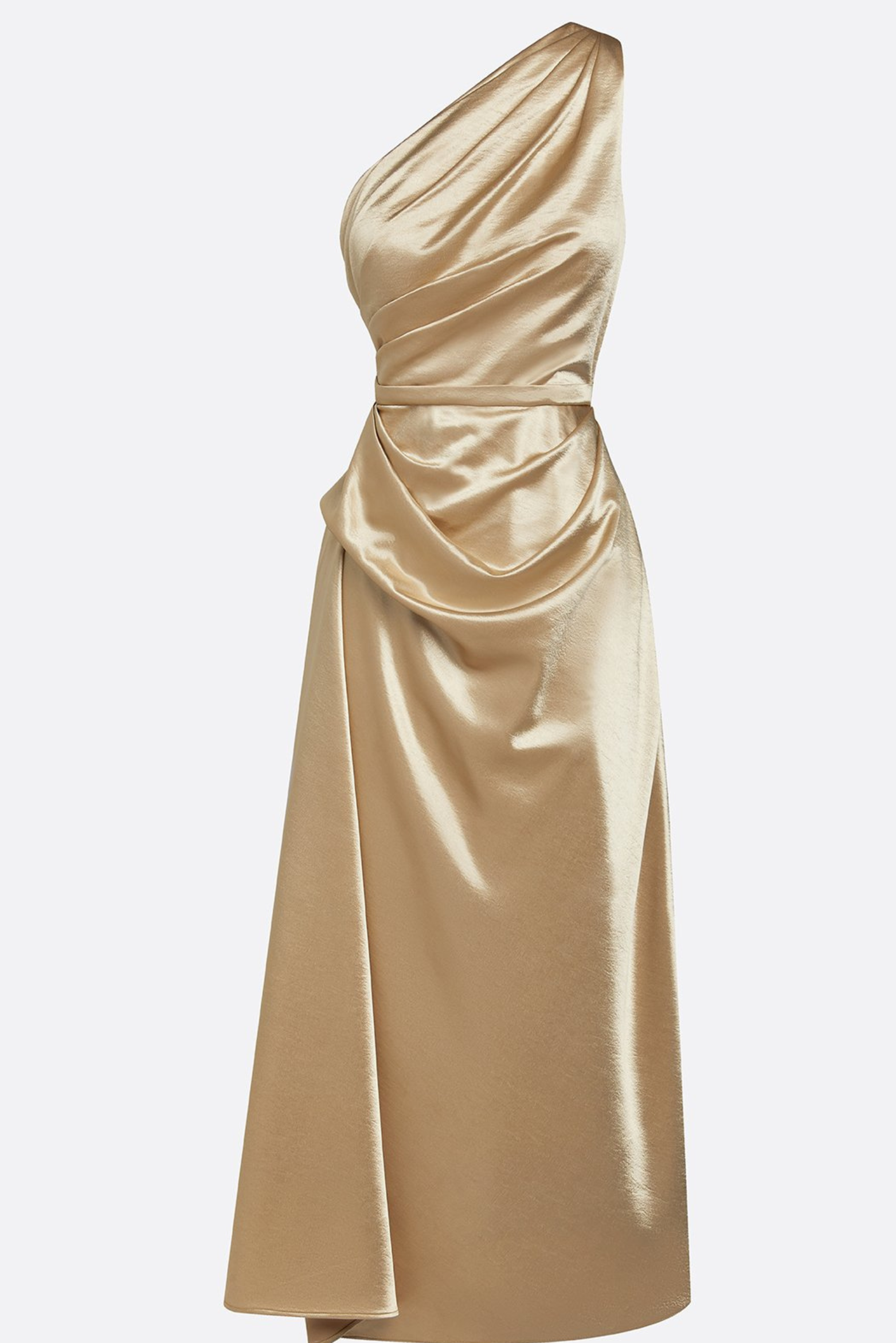 Draped One Shoulder A Line Midi Bridesmaid Dress