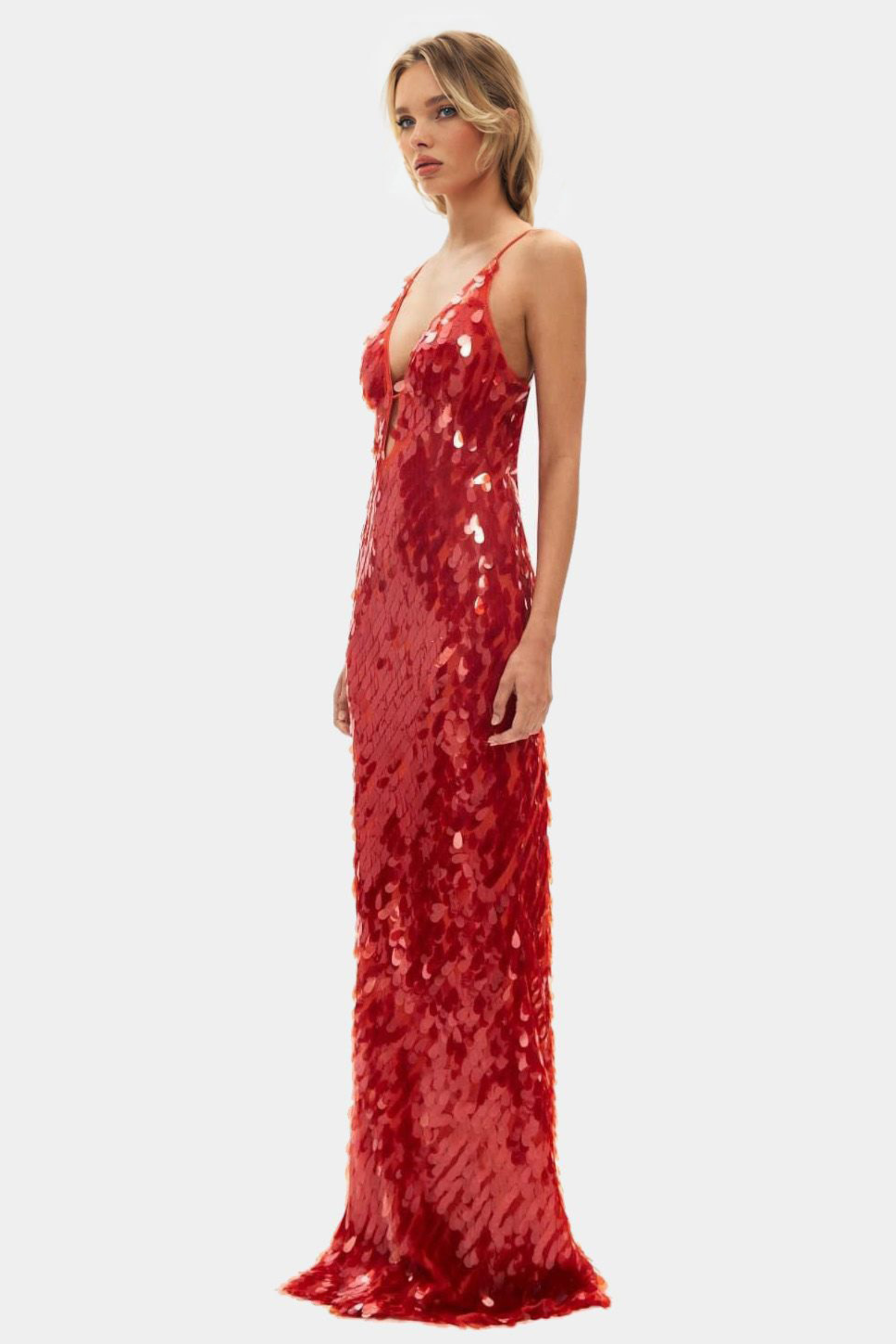 Sequin Plunge Neck Maxi Dress with Open Back Design