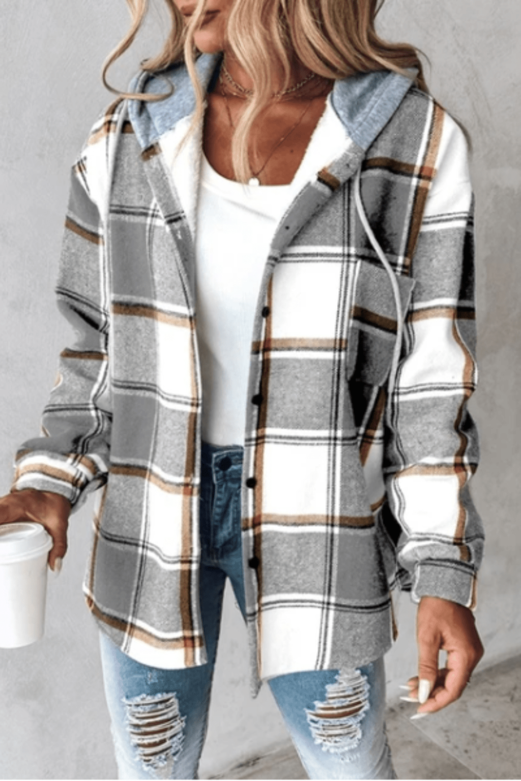 Plaid Hooded Relaxed Shacket