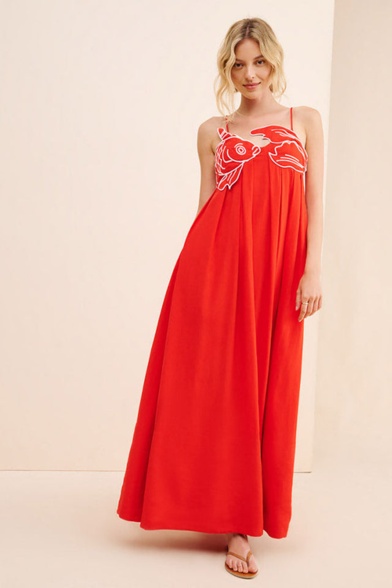 Shoreline Fish Embroidery Maxi Dress