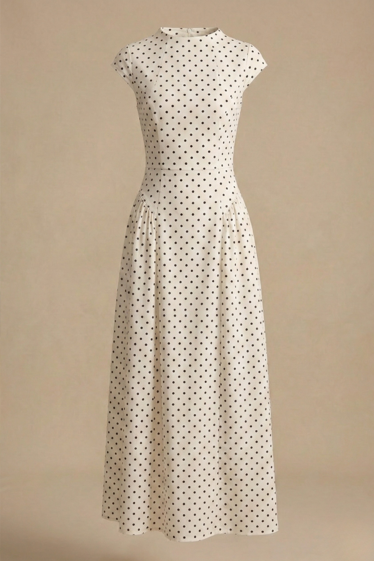 Vintage Inspired Polka Dot Maxi Dress with A Line Flow