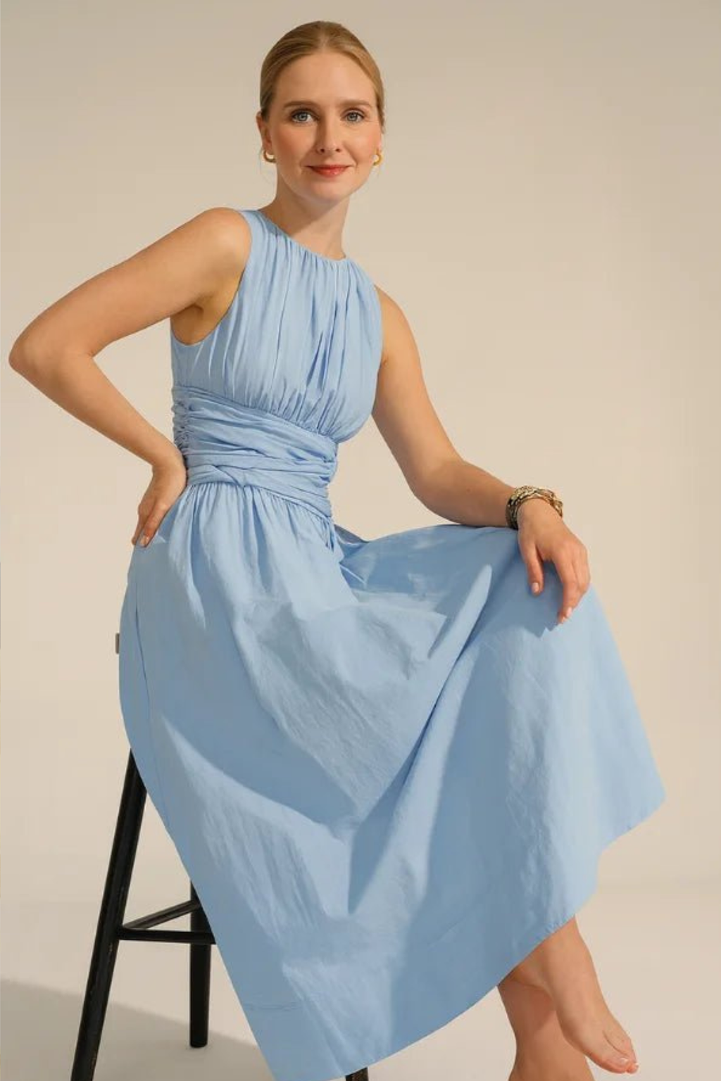 Elodie Ruched Waist Sleeveless Midi Dress