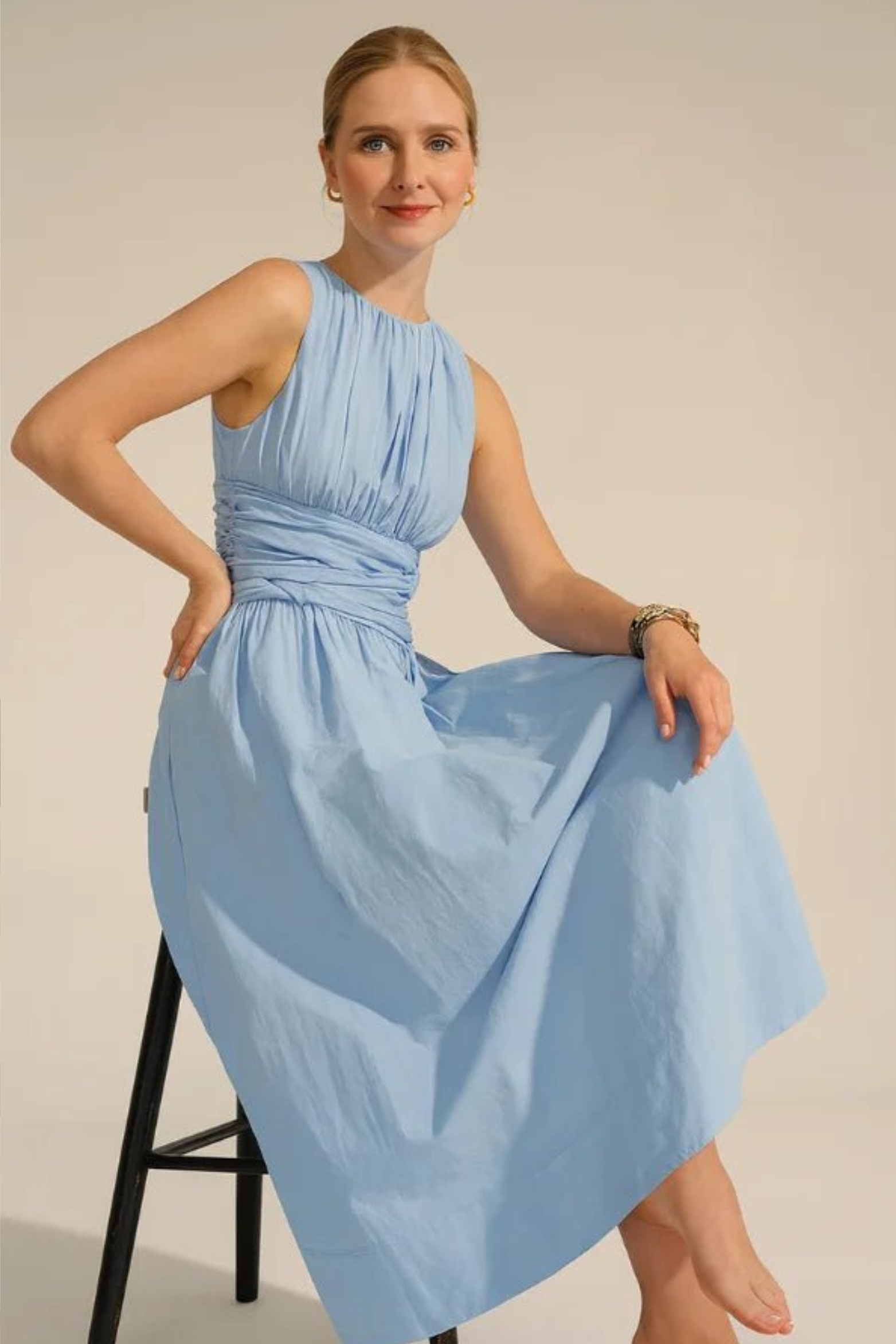 Elodie Ruched Waist Sleeveless Midi Dress
