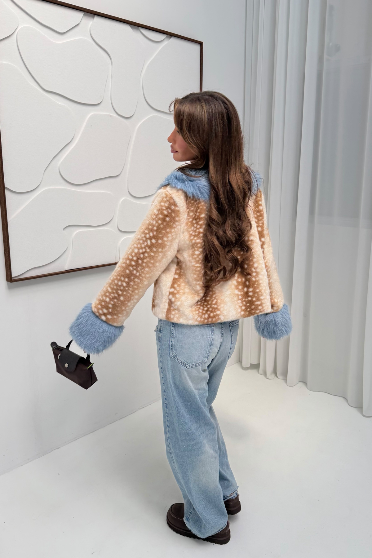 Spotted Print Colorblock Button Up Coat