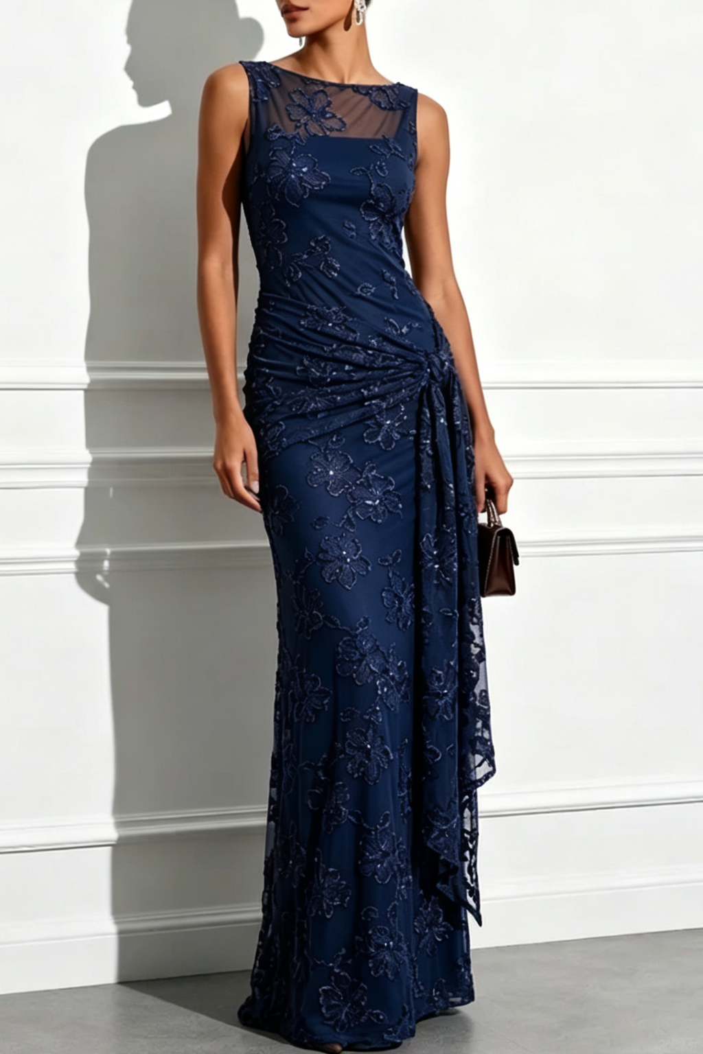 Jacquard Evening Sheath Gown