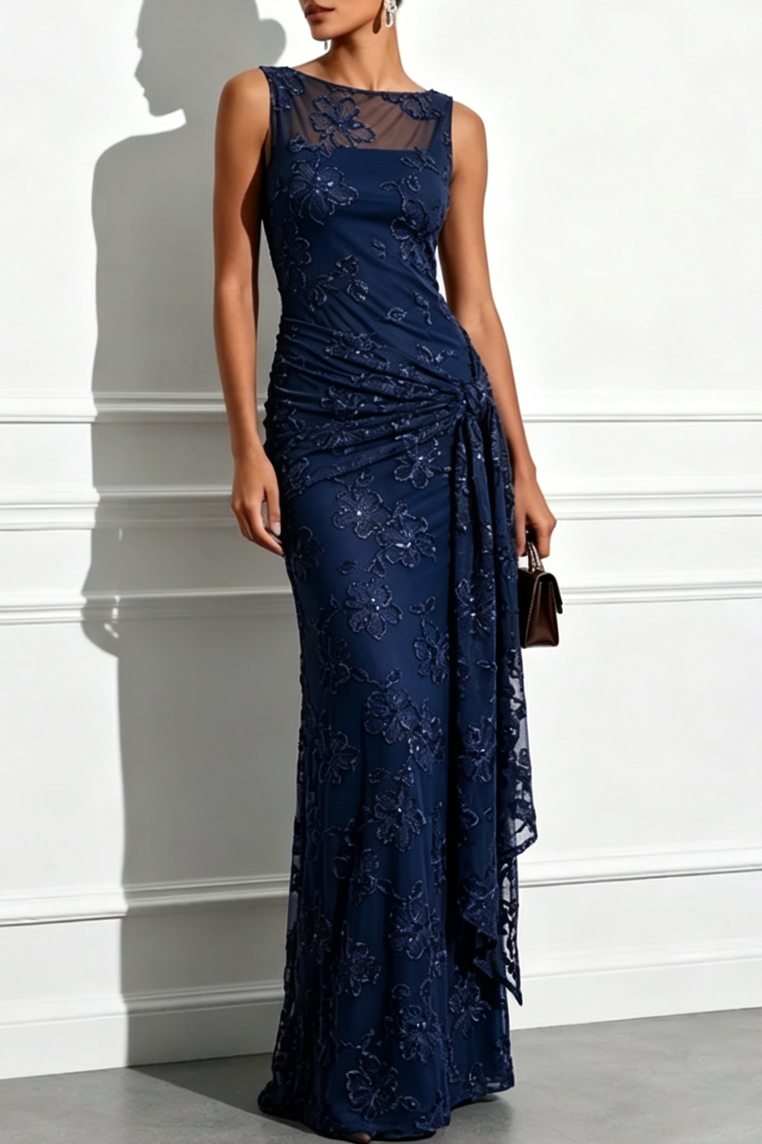 Jacquard Evening Sheath Gown