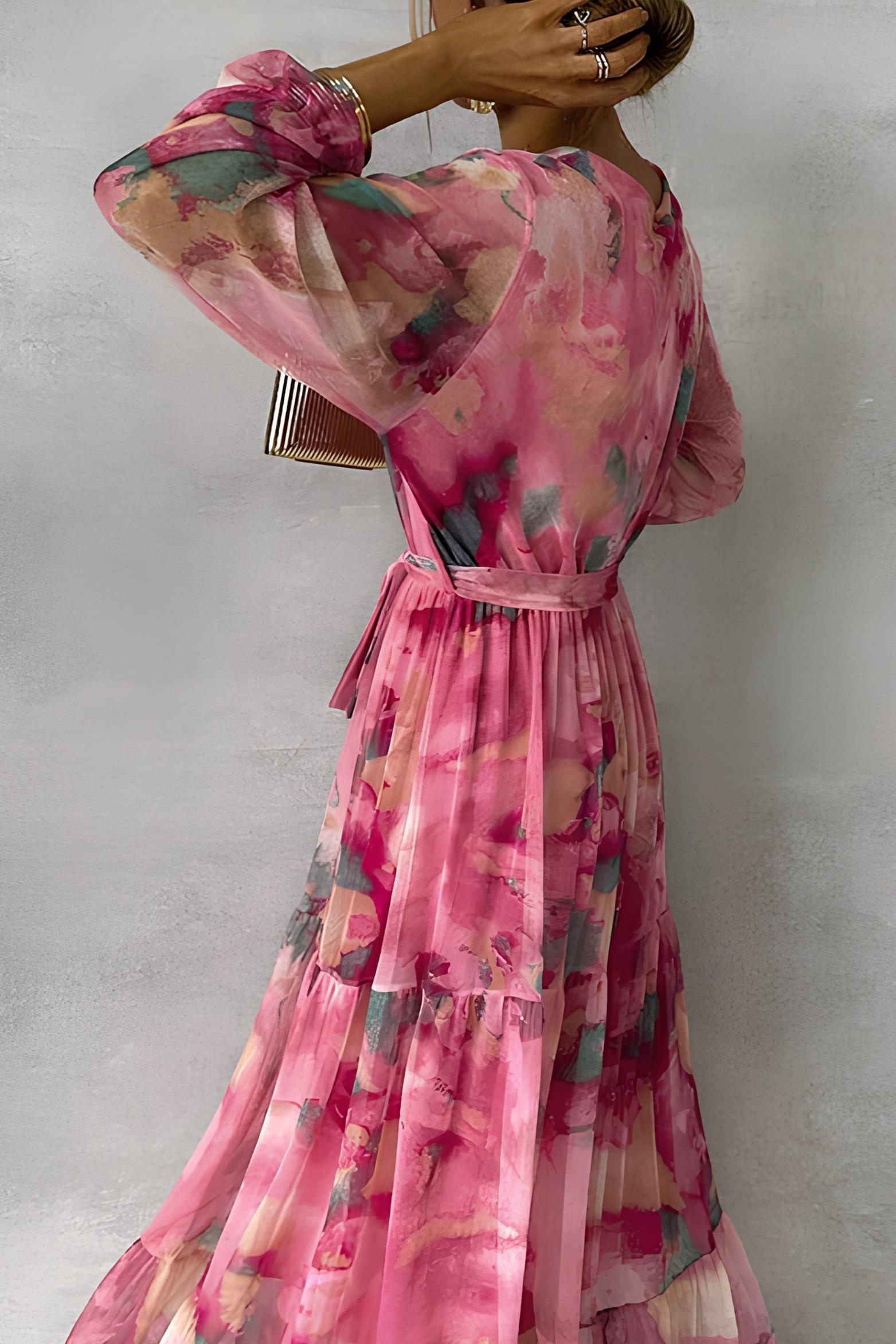 artisanal pink maxi dress Pink Floral Print Cotton Maxi Dress