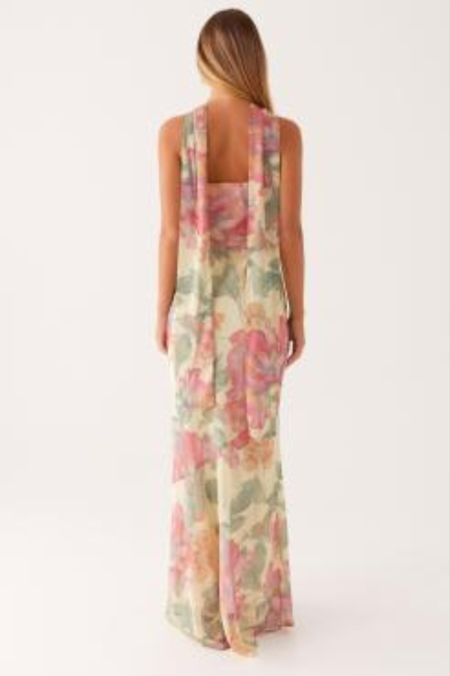 Floral Strapless Chiffon Maxi Dress with Pleated Detail